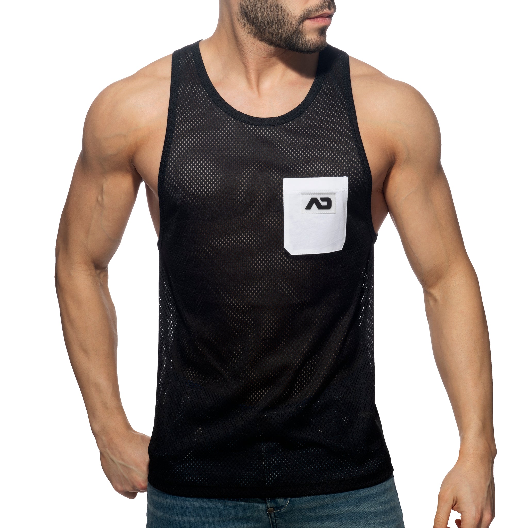 Addicted Pocket Contrast Tank Top White AD1174