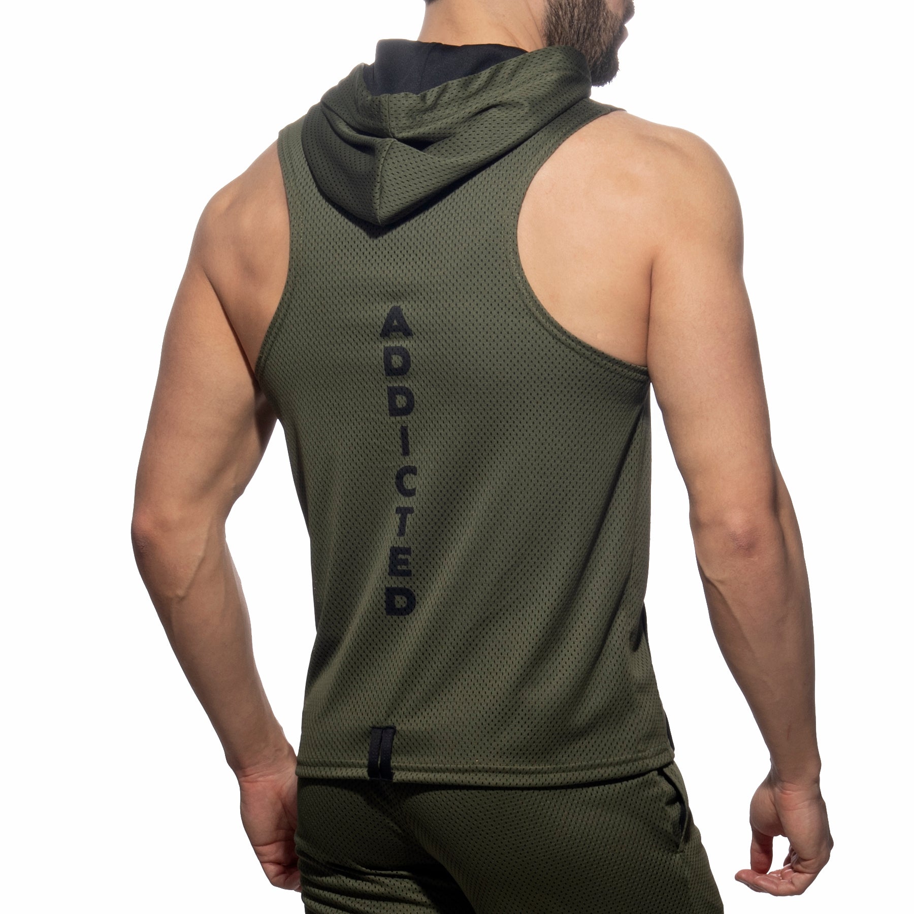 Addicted Sleeveless Loop-Mesh Hoody Khaki AD355