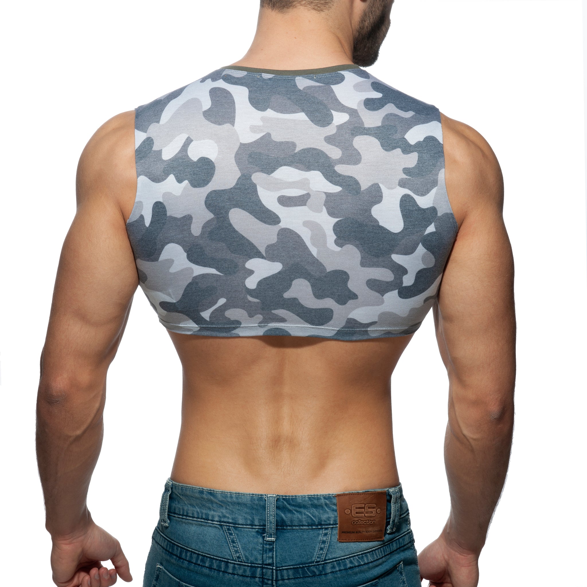Addicted Sleeveless Camo Crop Top Grey Camouflage AD869