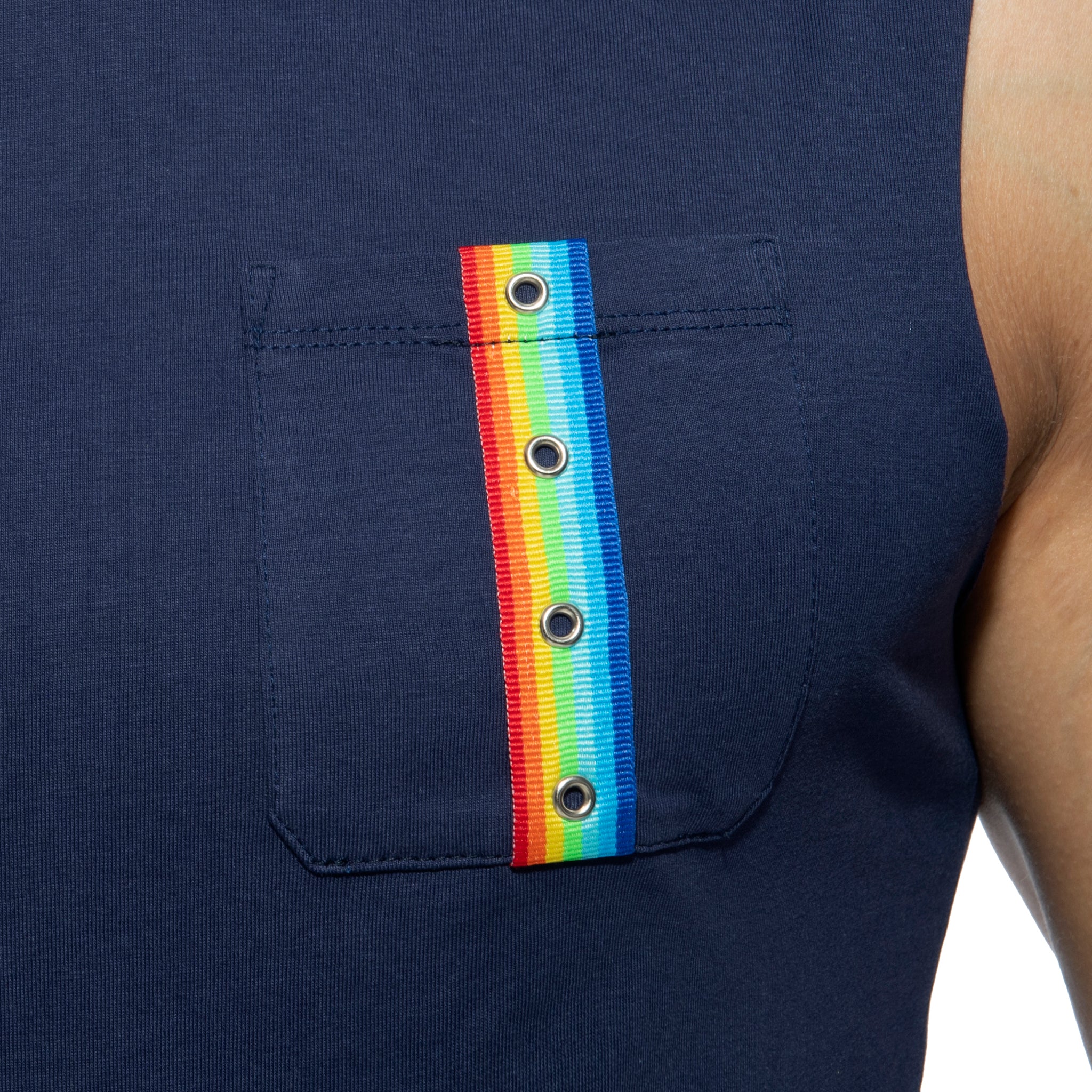 Addicted Rainbow Tape Tank Top Navy AD992