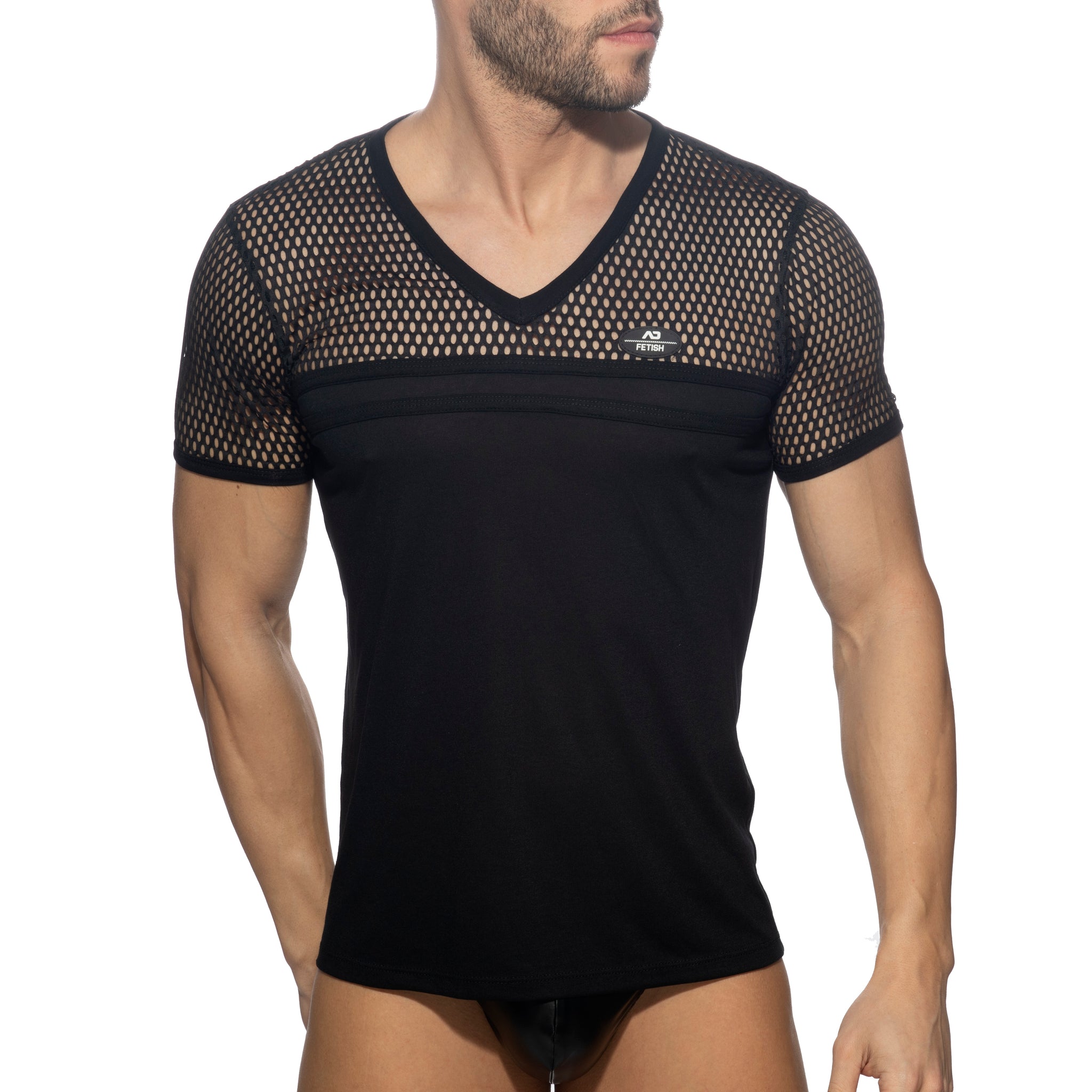 AD Fetish Mesh-Striped T-Shirt Black ADF166