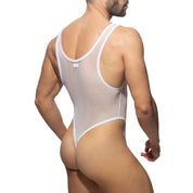 AD Fetish Zip Mesh Bodysuit Thong White ADF151