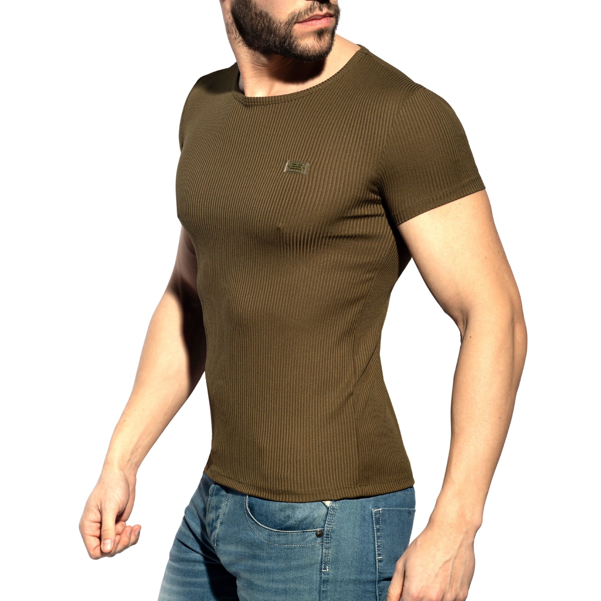 ES Collection Recycled Rib U-Neck T-Shirt Khaki TS302