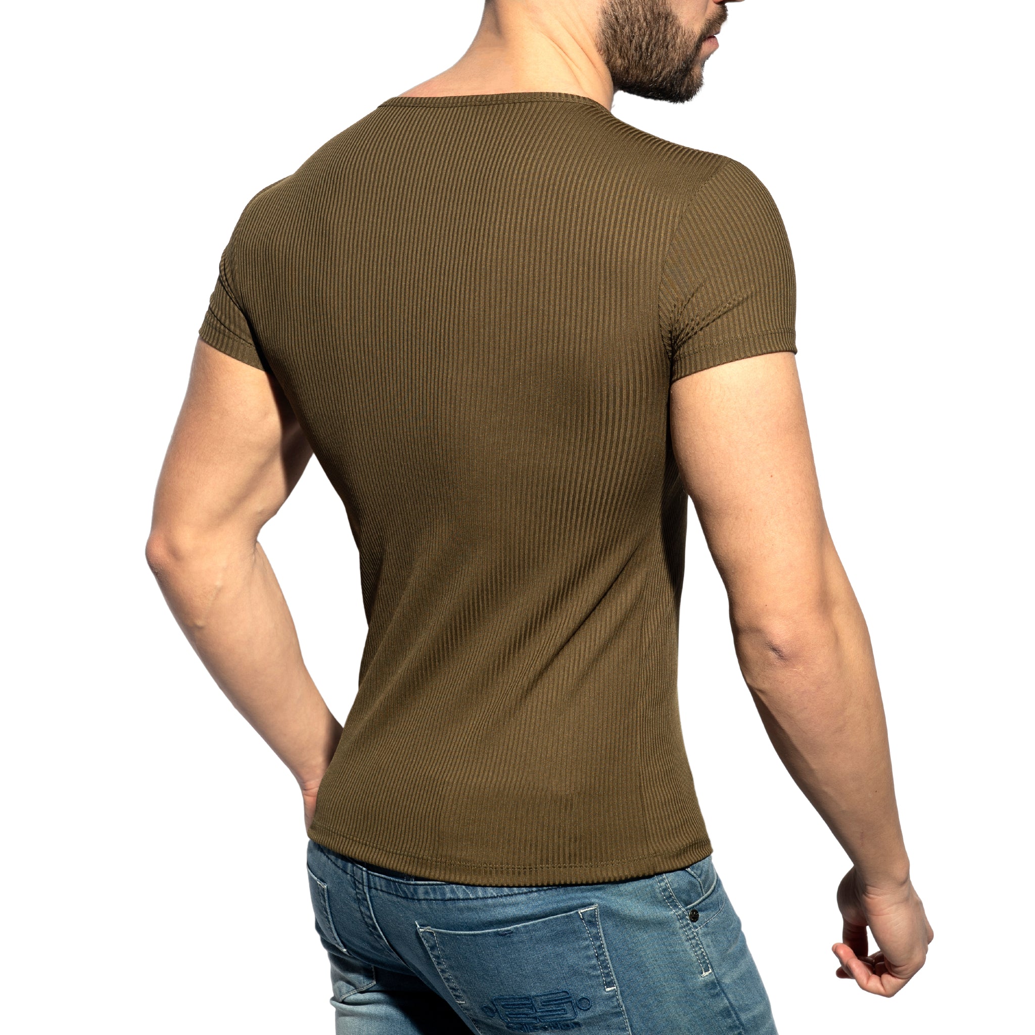 ES Collection Recycled Rib U-Neck T-Shirt Khaki TS302