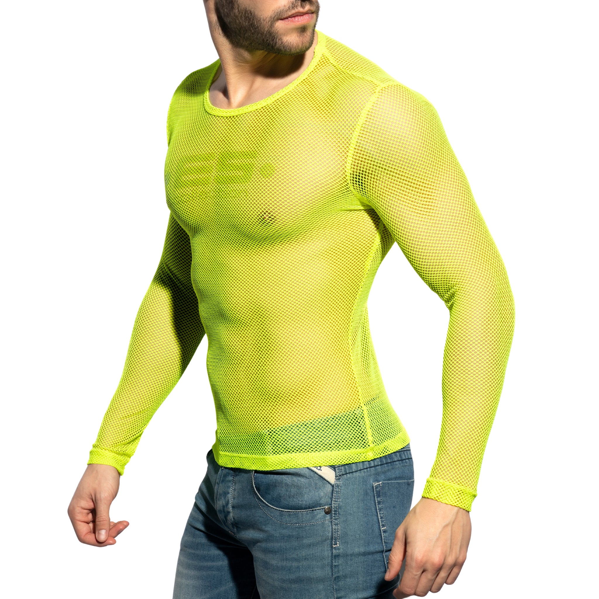 ES Collection Mesh Long Sleeves T Shirt Neon Yellow TS304