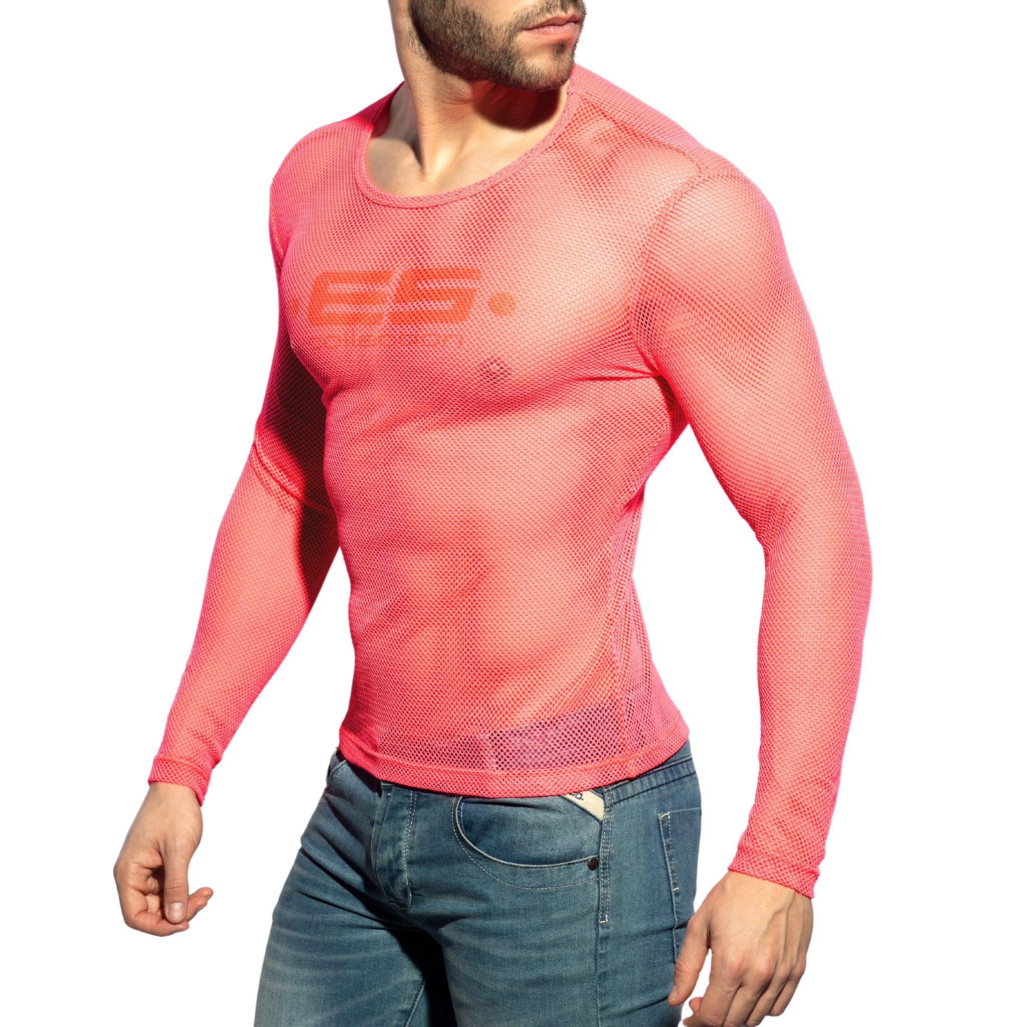 ES Collection Mesh Long Sleeves T Shirt Neon Pink TS304