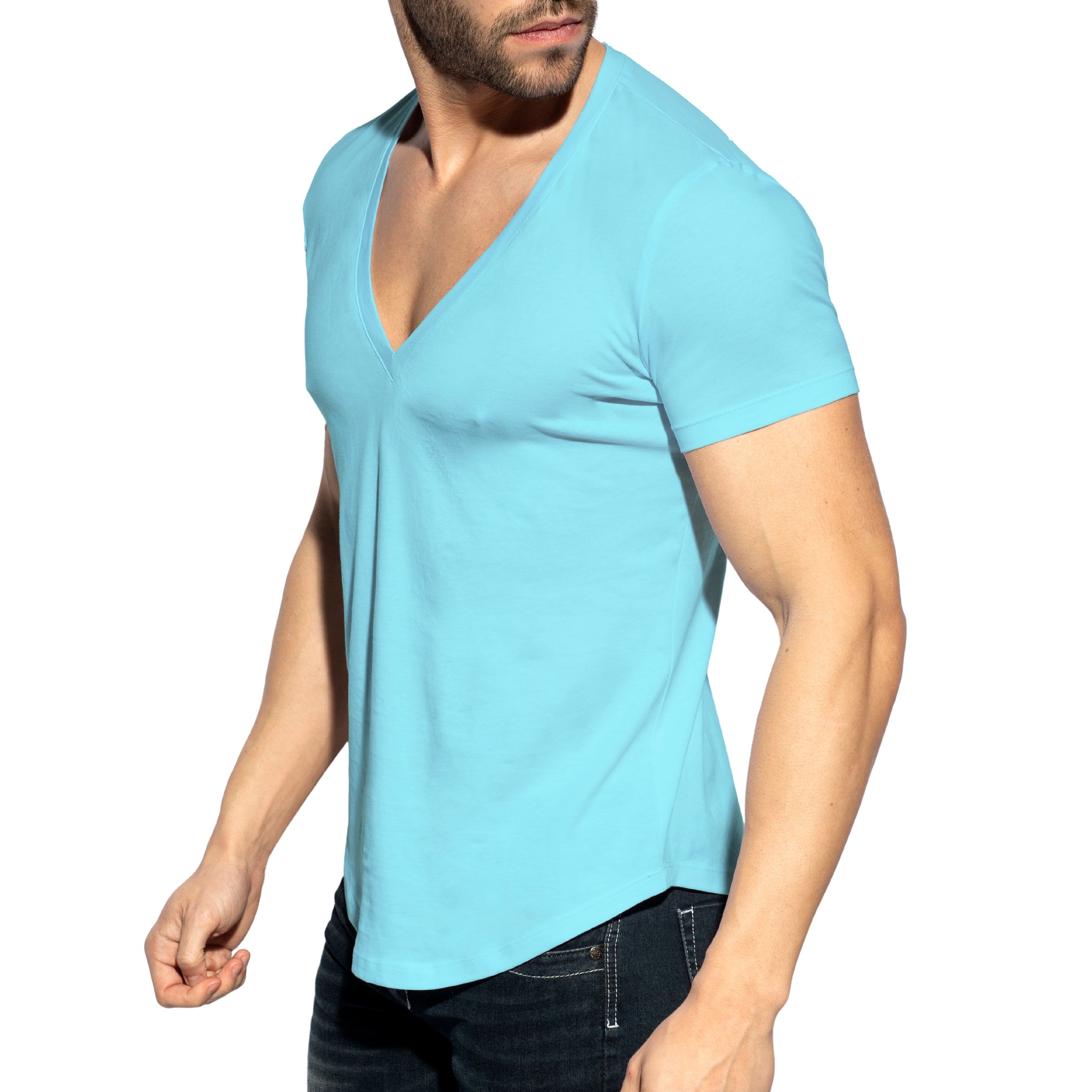 ES Collection Deep V Neck T Shirt Sky Blue TS333