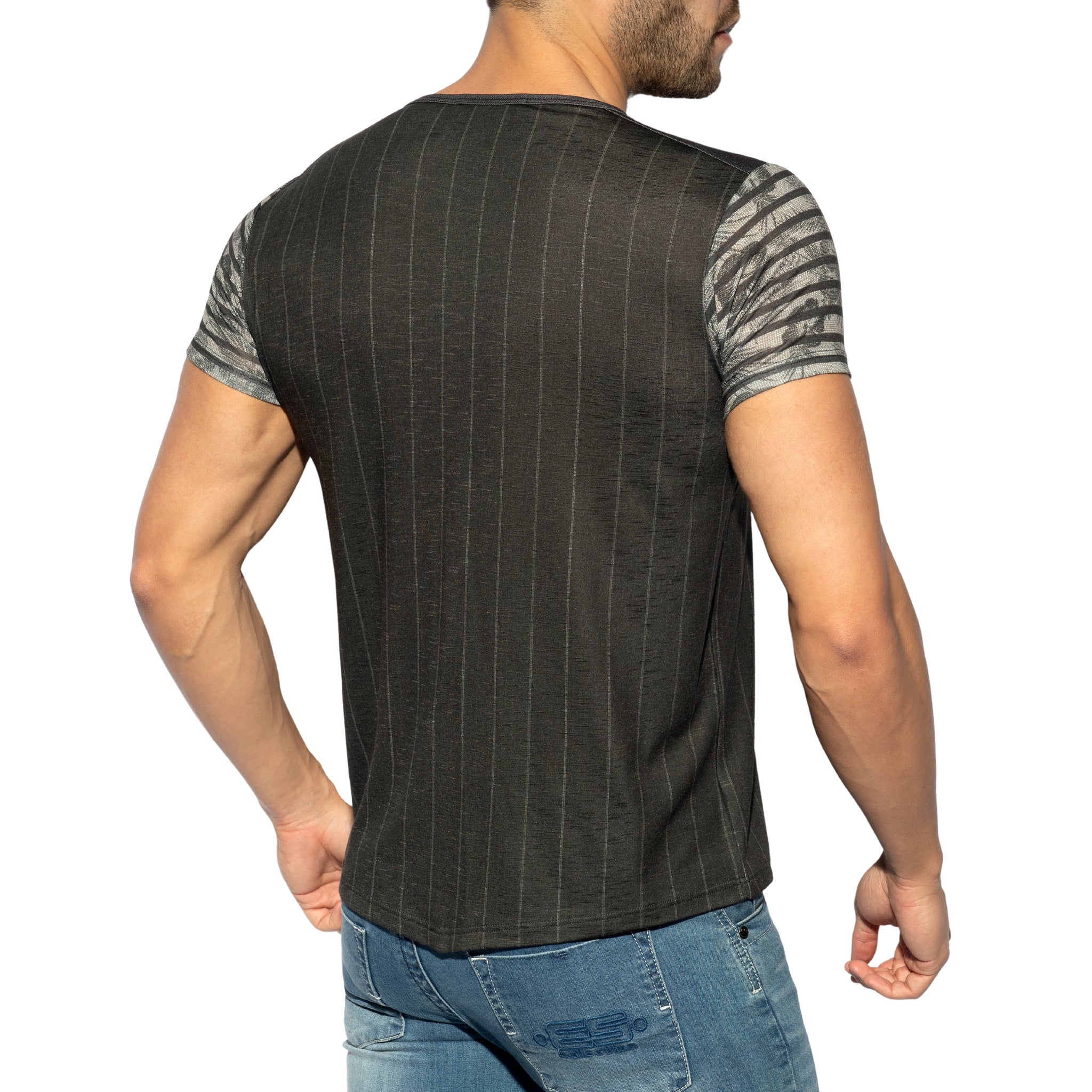ES Collection Flowery Striped T-Shirt Black TS281