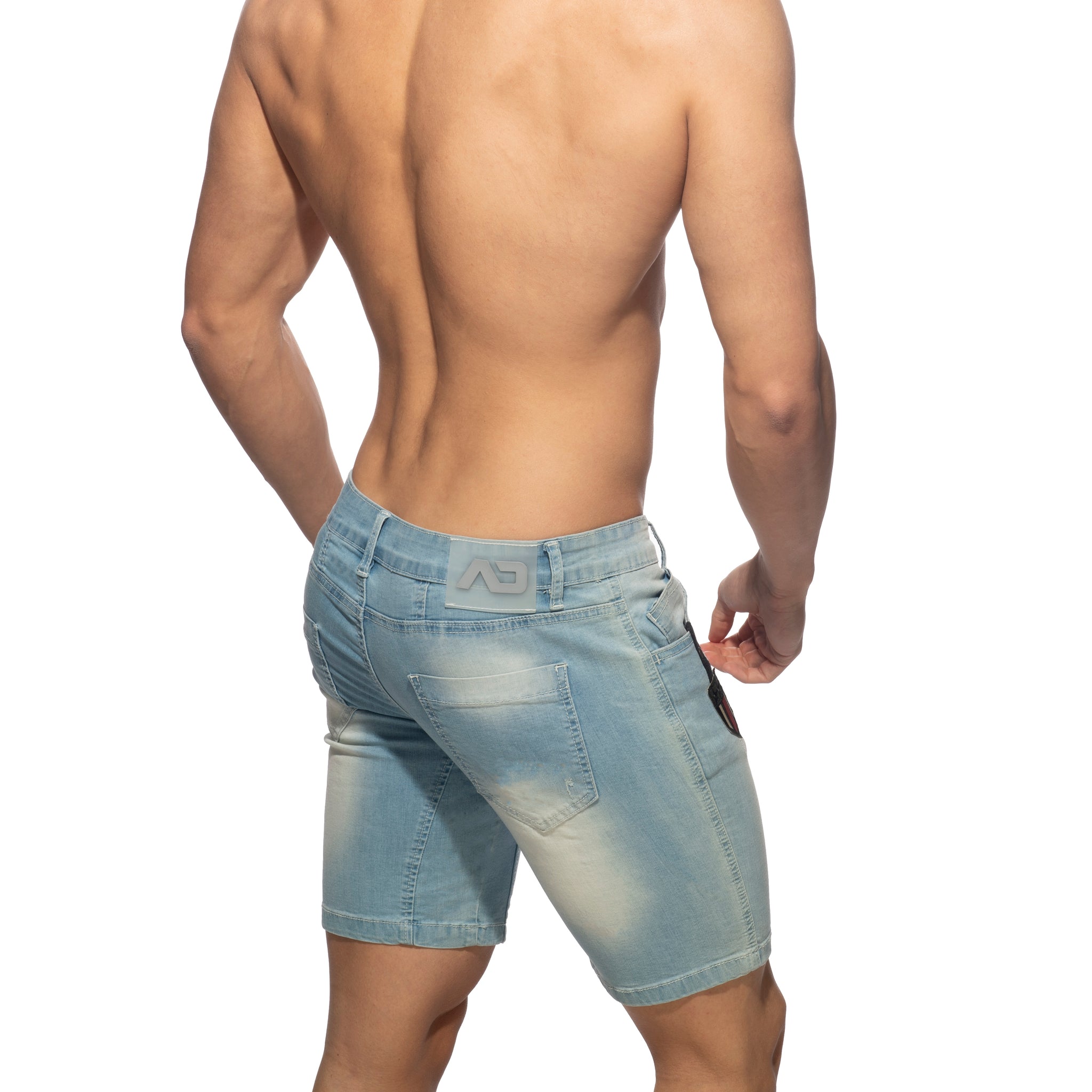 Addicted Bermuda Jeans with Patches Blue Jeans AD1096