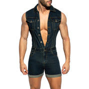ES Collection Urban Denim Jumpsuit Shorts Dark Jeans ESJ069