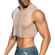 ES Collection Beachy Net Midriff Crop Top White TS338