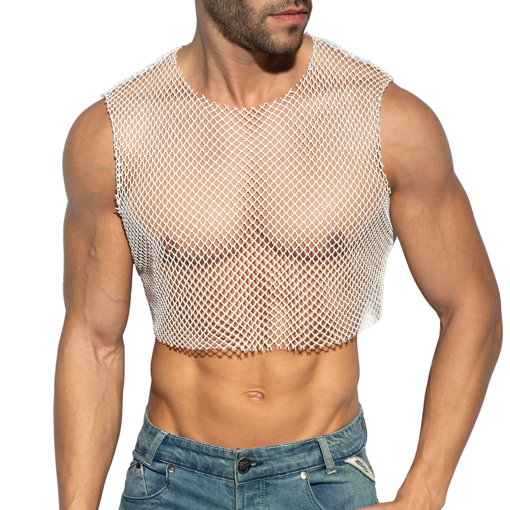 ES Collection Beachy Net Midriff Crop Top White TS338
