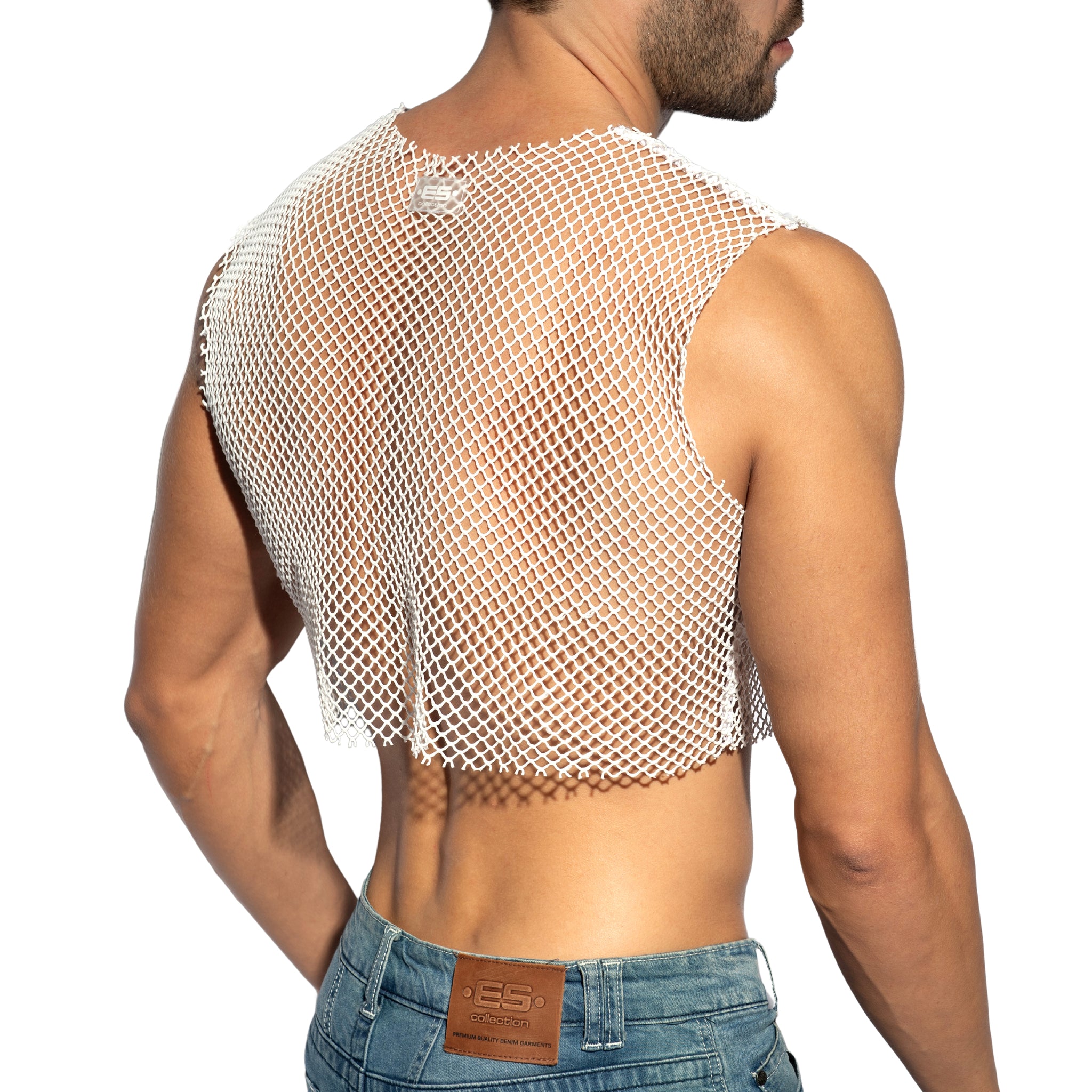 ES Collection Beachy Net Midriff Crop Top White TS338