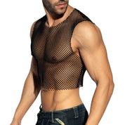 ES Collection Beachy Net Midriff Crop Top Black TS338
