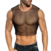 ES Collection Beachy Net Midriff Crop Top Black TS338