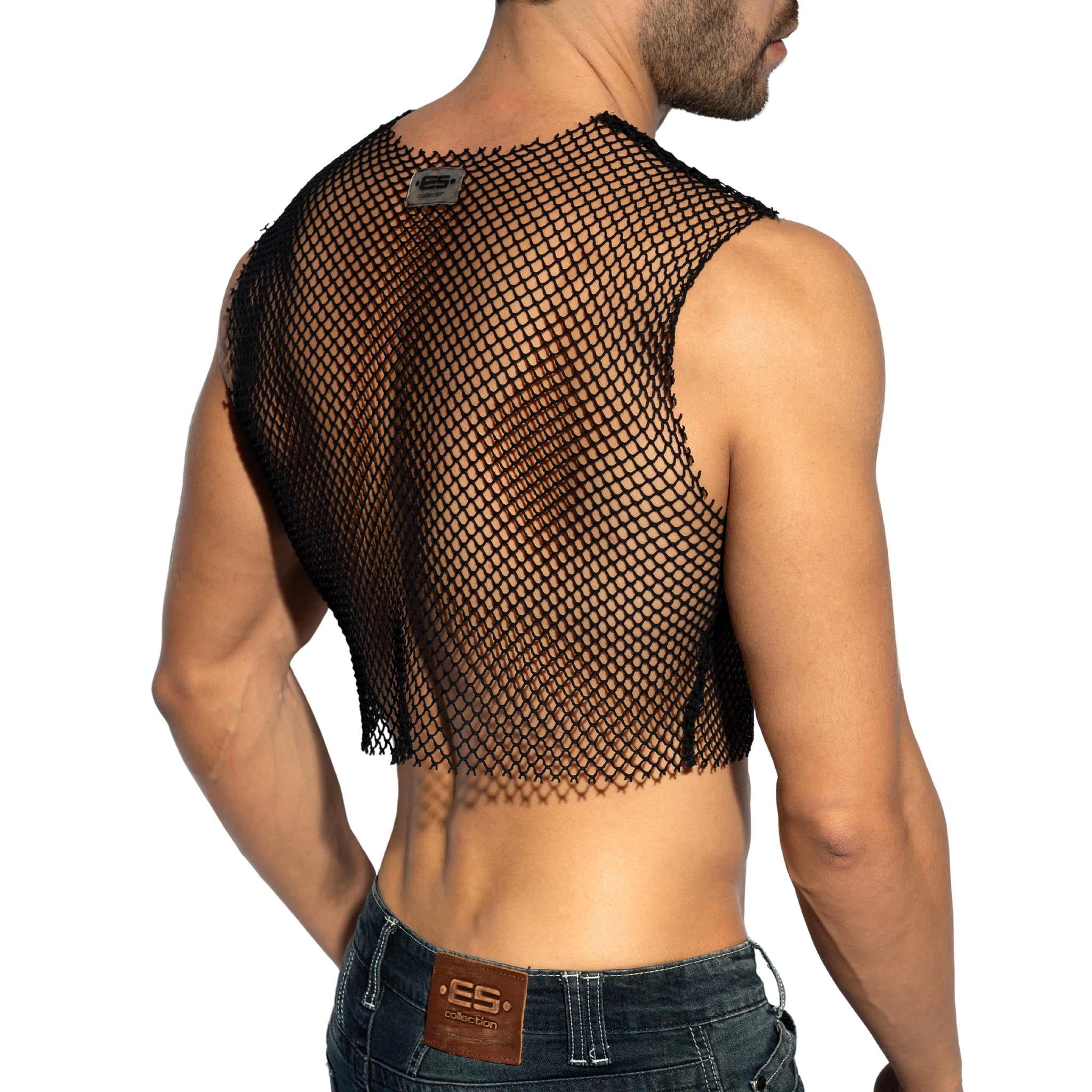 ES Collection Beachy Net Midriff Crop Top Black TS338