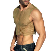 ES Collection Beachy Net Midriff Crop Top Khaki TS338