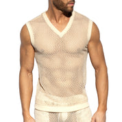 ES Collection Raw Crochet V-Neck Tank Top Beige TS350