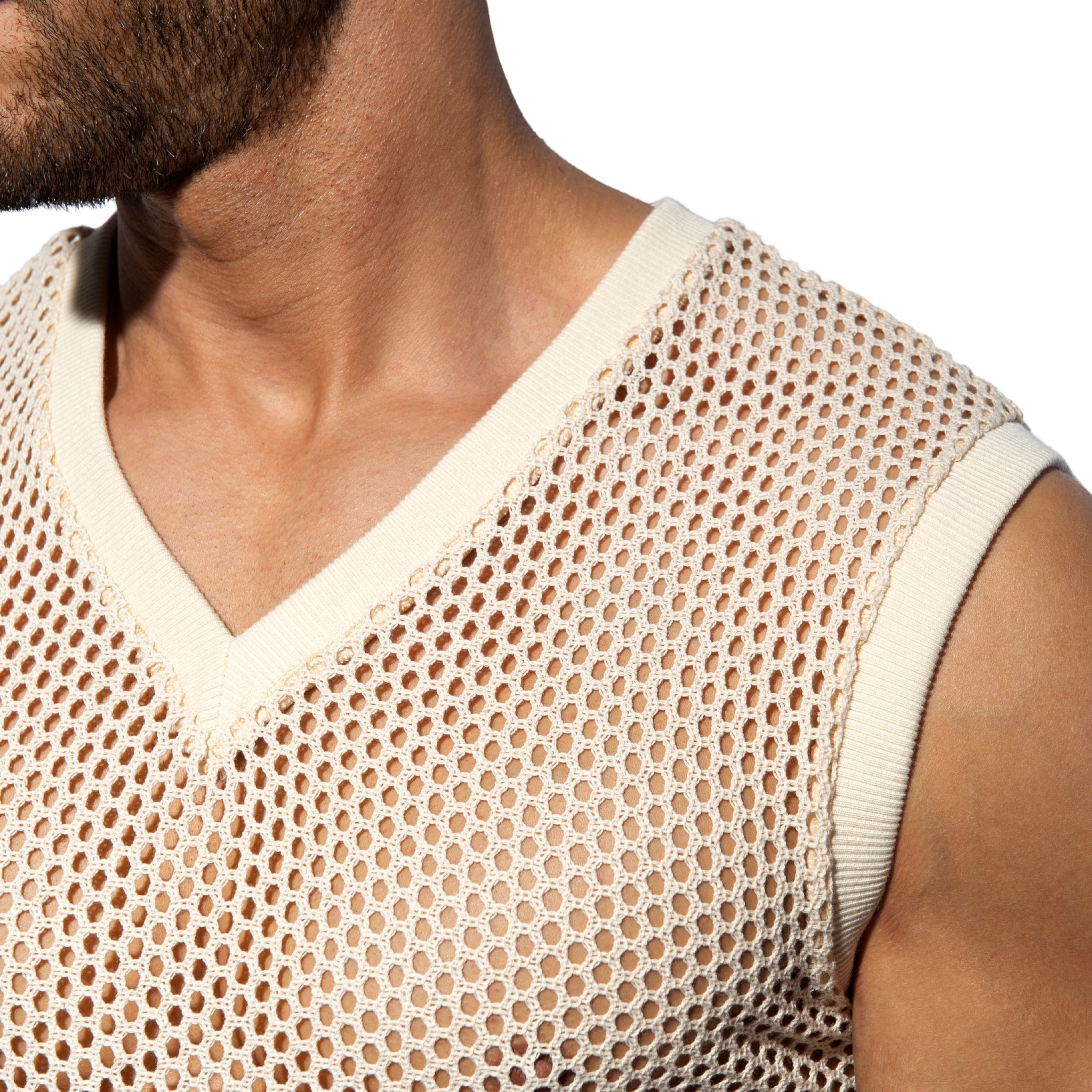 ES Collection Raw Crochet V-Neck Tank Top Beige TS350