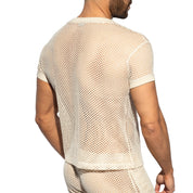 ES Collection Raw Crochet V-Neck T-Shirt Beige TS351