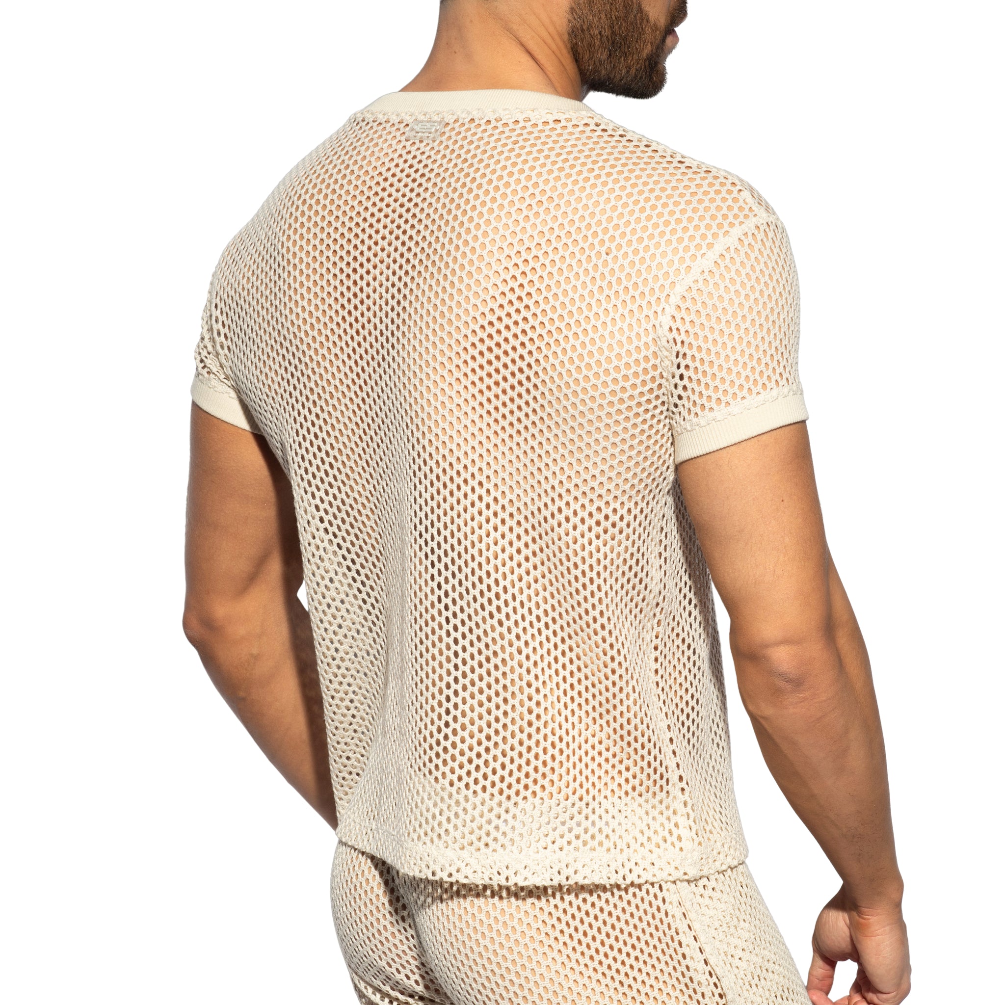 ES Collection Raw Crochet V-Neck T-Shirt Beige TS351