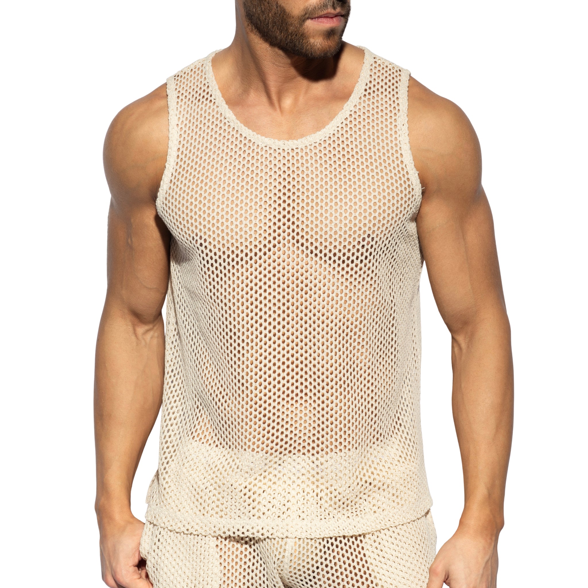 ES Collection Raw Crochet Tank Top Beige TS352