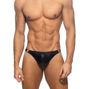 AD Fetish Round Buckle Rub Thong Black ADF209