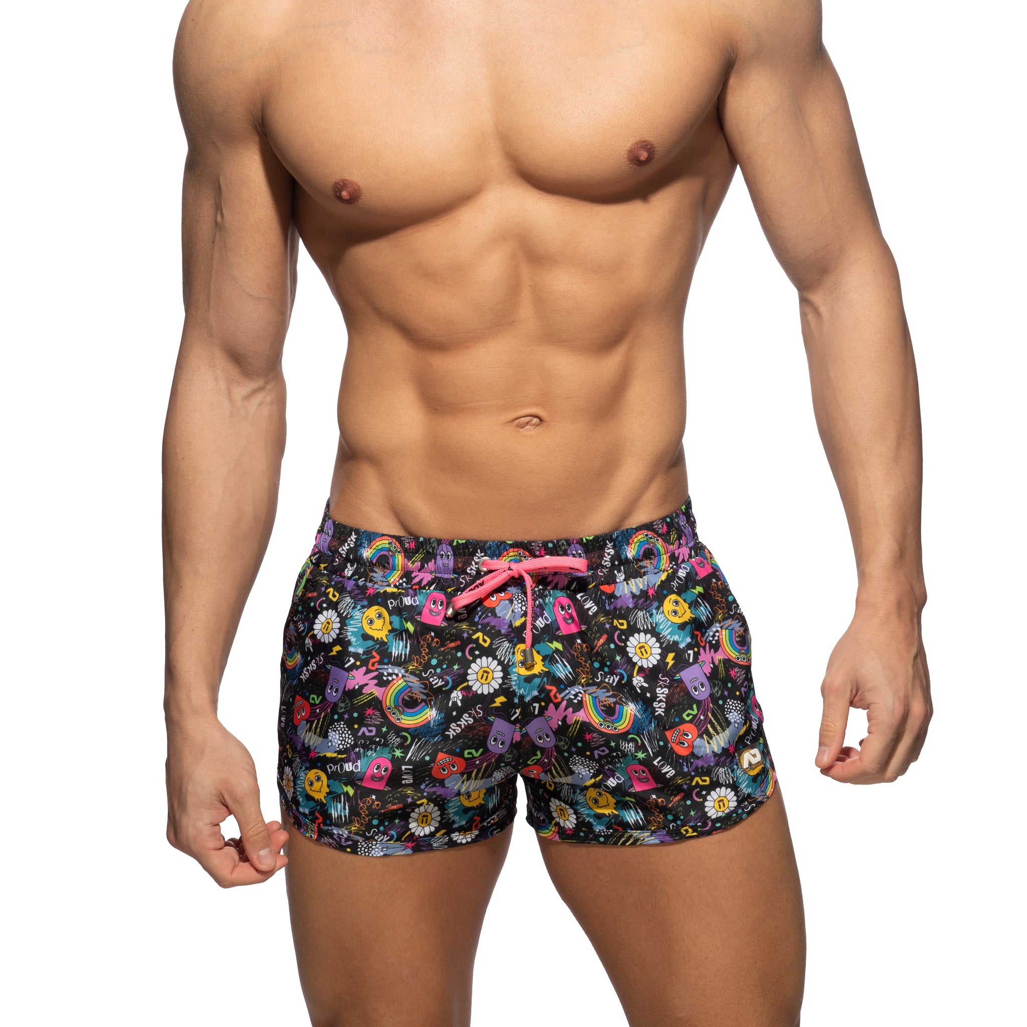 Addicted Play Rainbow Swim Shorts Black ADS347