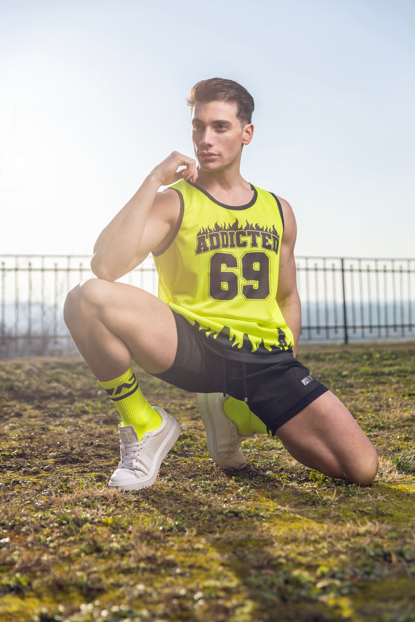 Addicted 69 Tank Top Neon Yellow AD1340