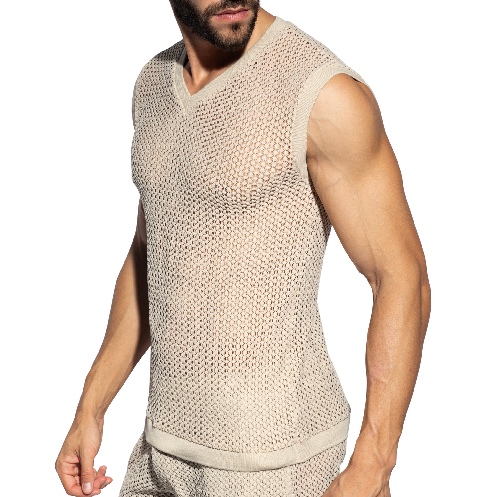 ES Collection Brisa V-Neck Vest T-Shirt Beige TS357