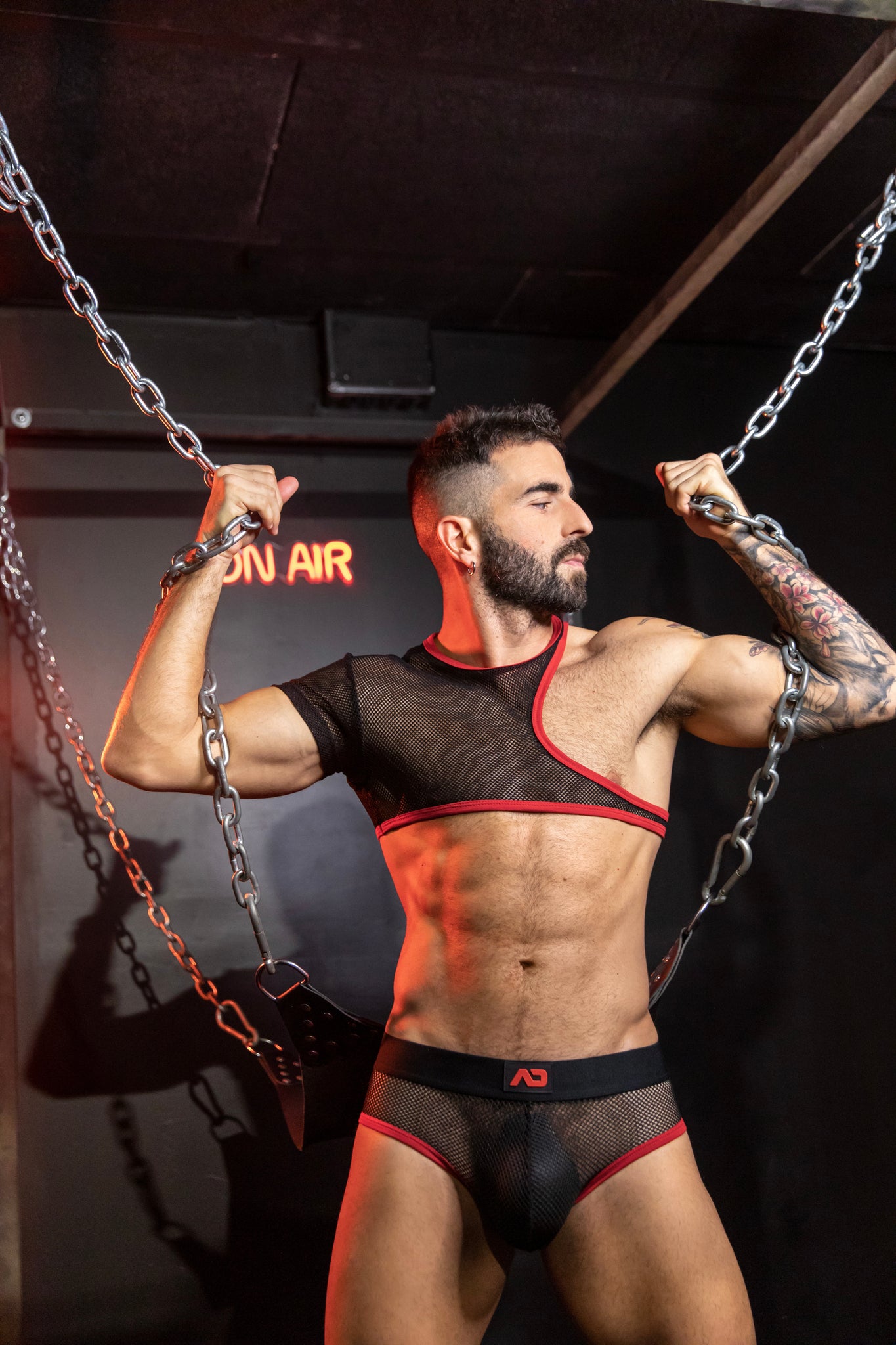 AD Fetish Irregular Mesh Crop Top Red ADF163