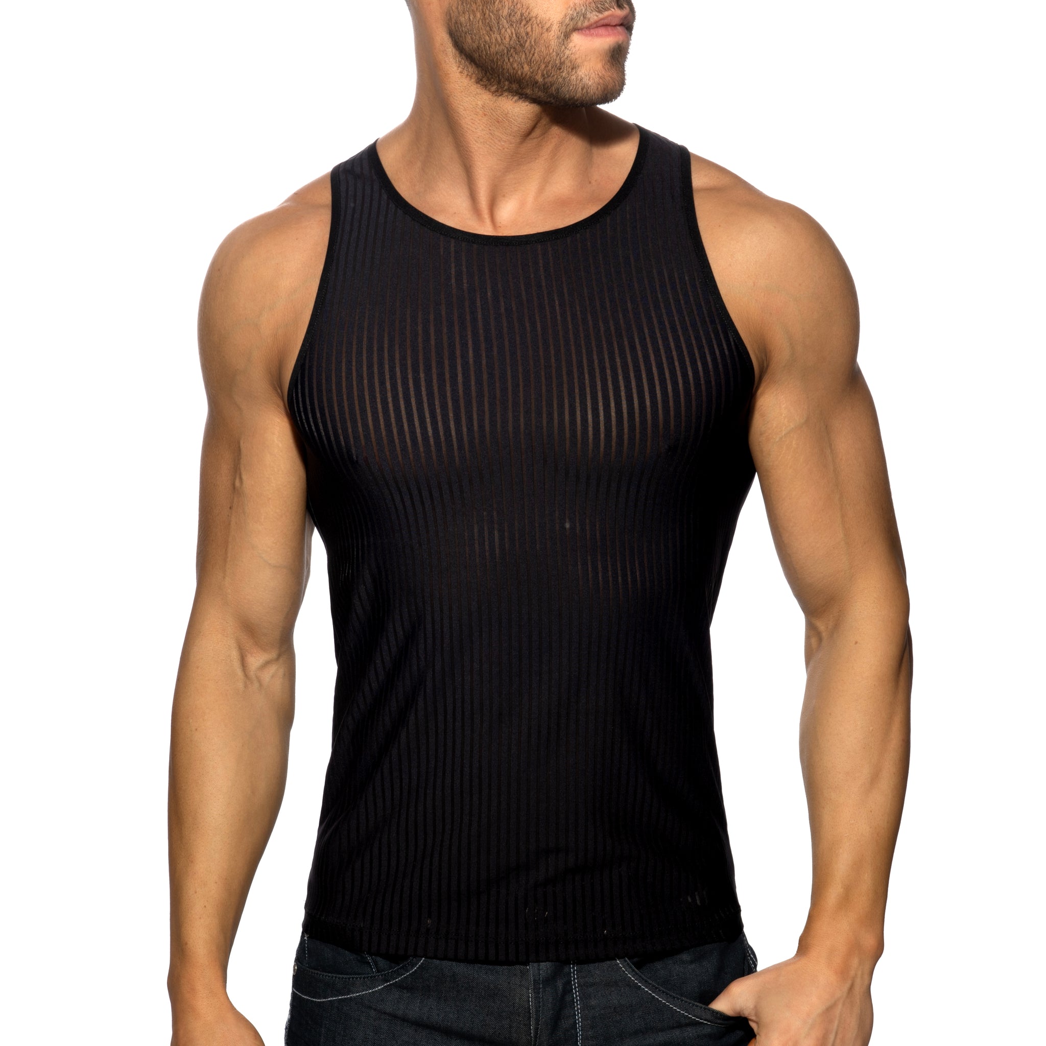 Addicted Black Stripe Tank Top Black AD1414