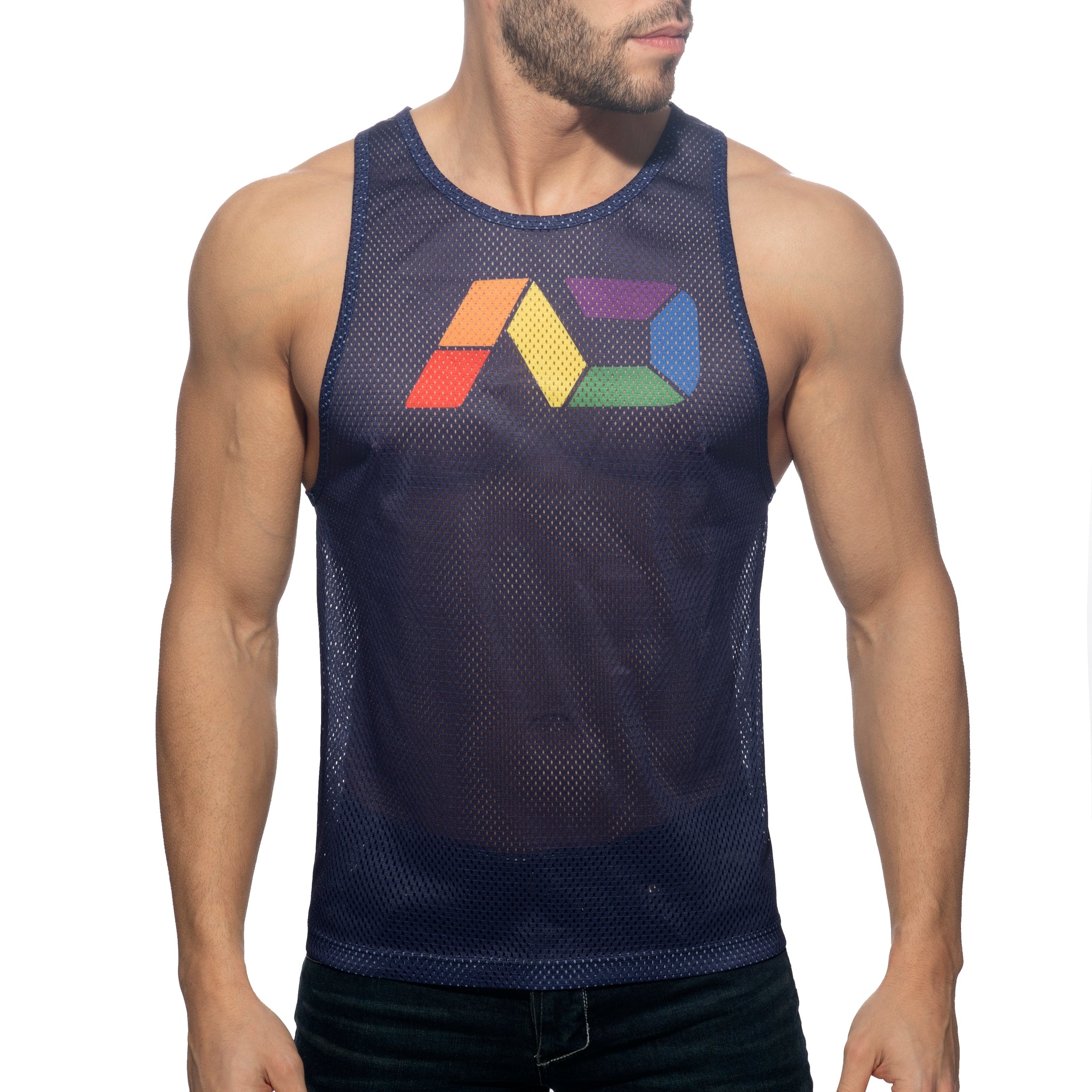 Addicted AD Rainbow Tank Top Navy AD542