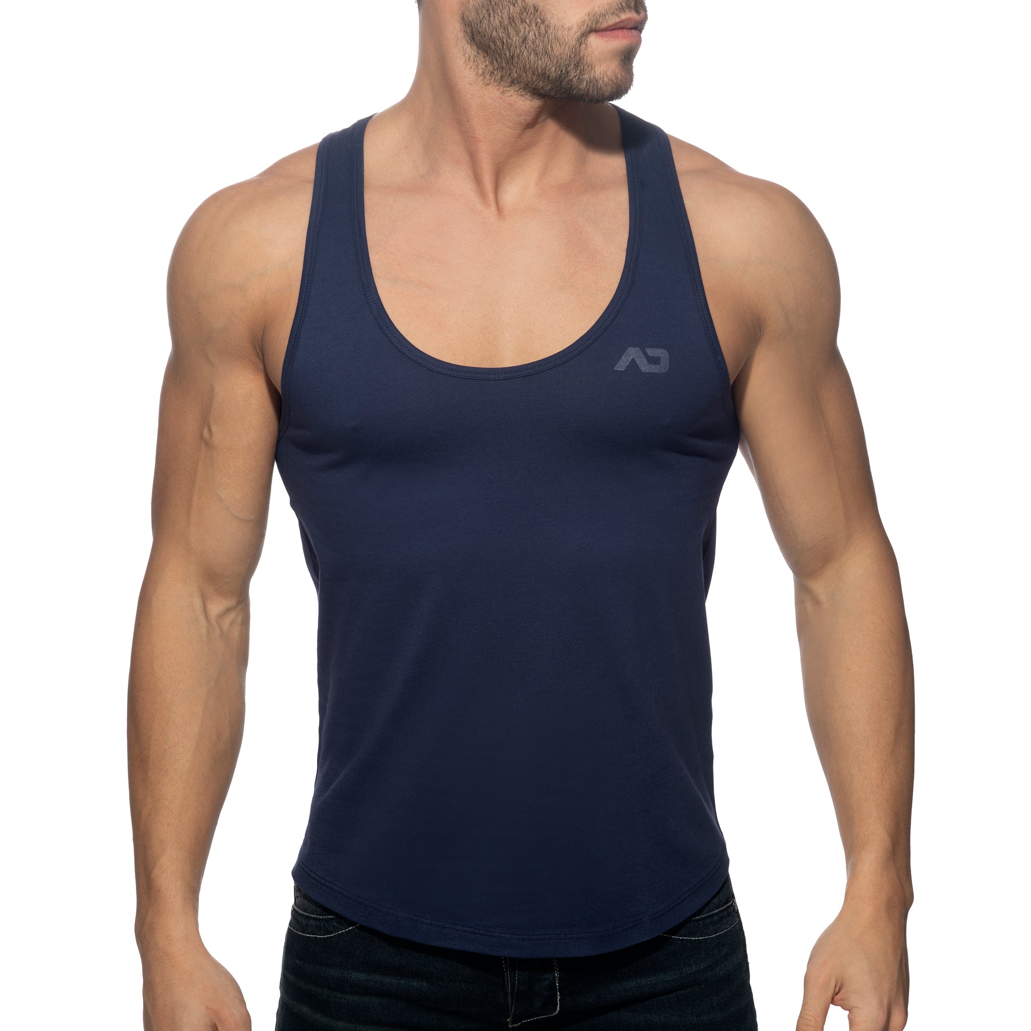 Addicted U-Neck Cotton Tank Top Navy AD997