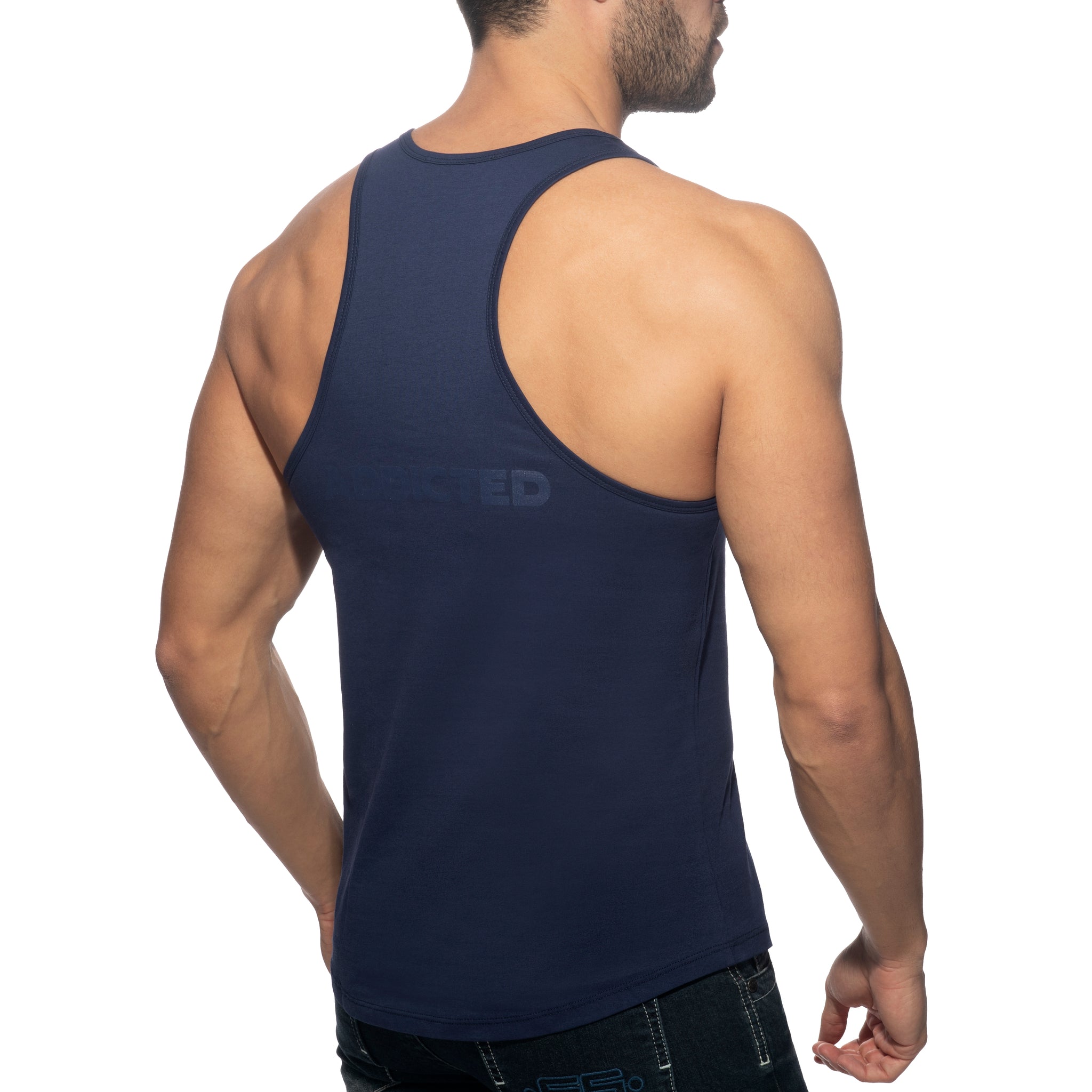 Addicted U-Neck Cotton Tank Top Navy AD997
