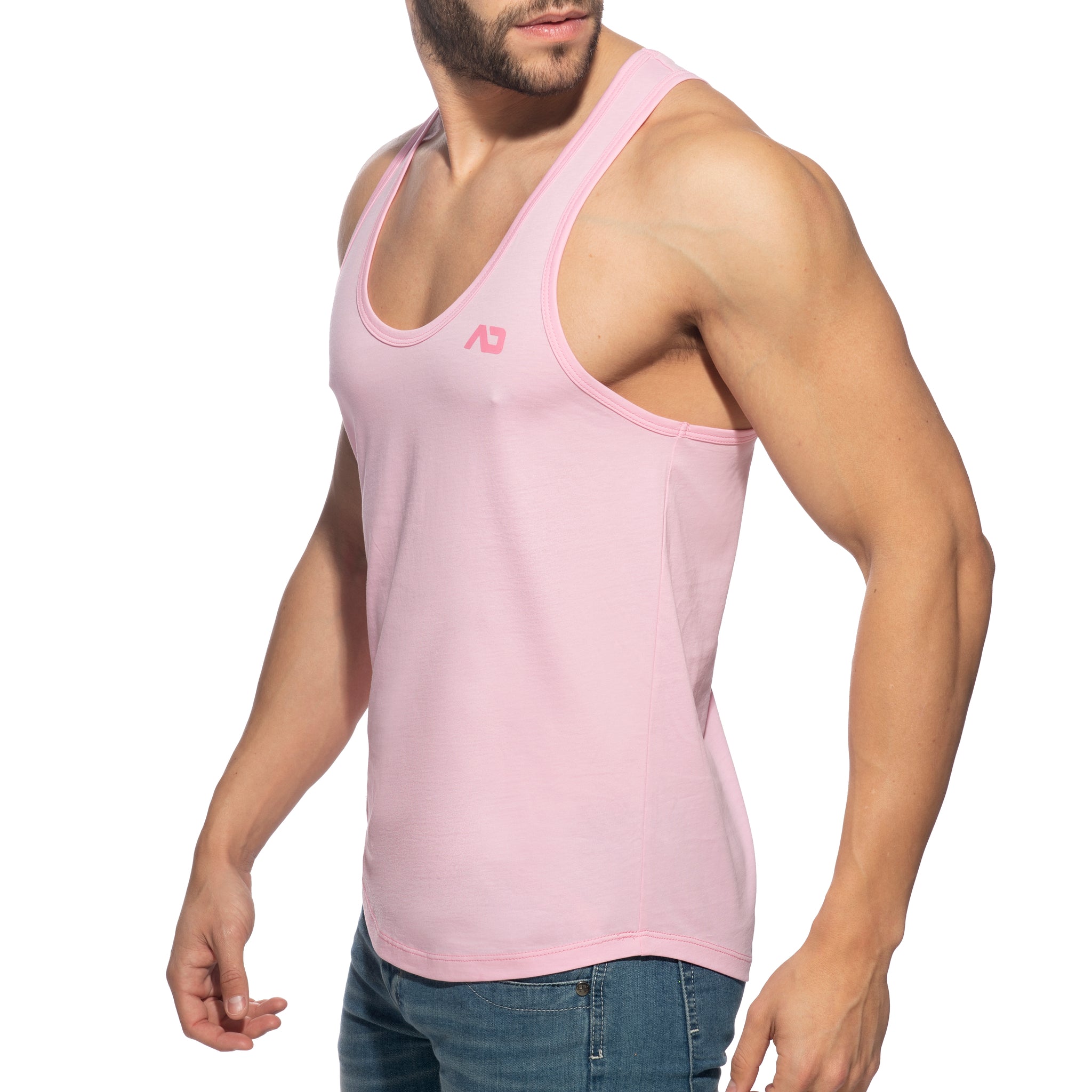 Addicted U-Neck Cotton Tank Top Pink AD997