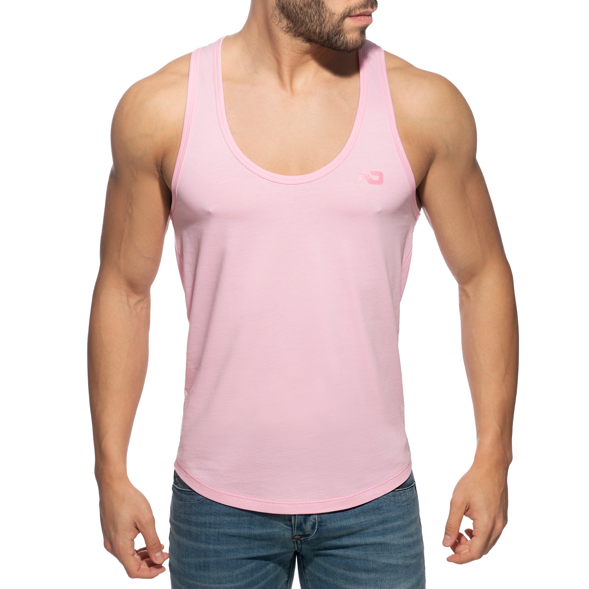 Addicted U-Neck Cotton Tank Top Pink AD997