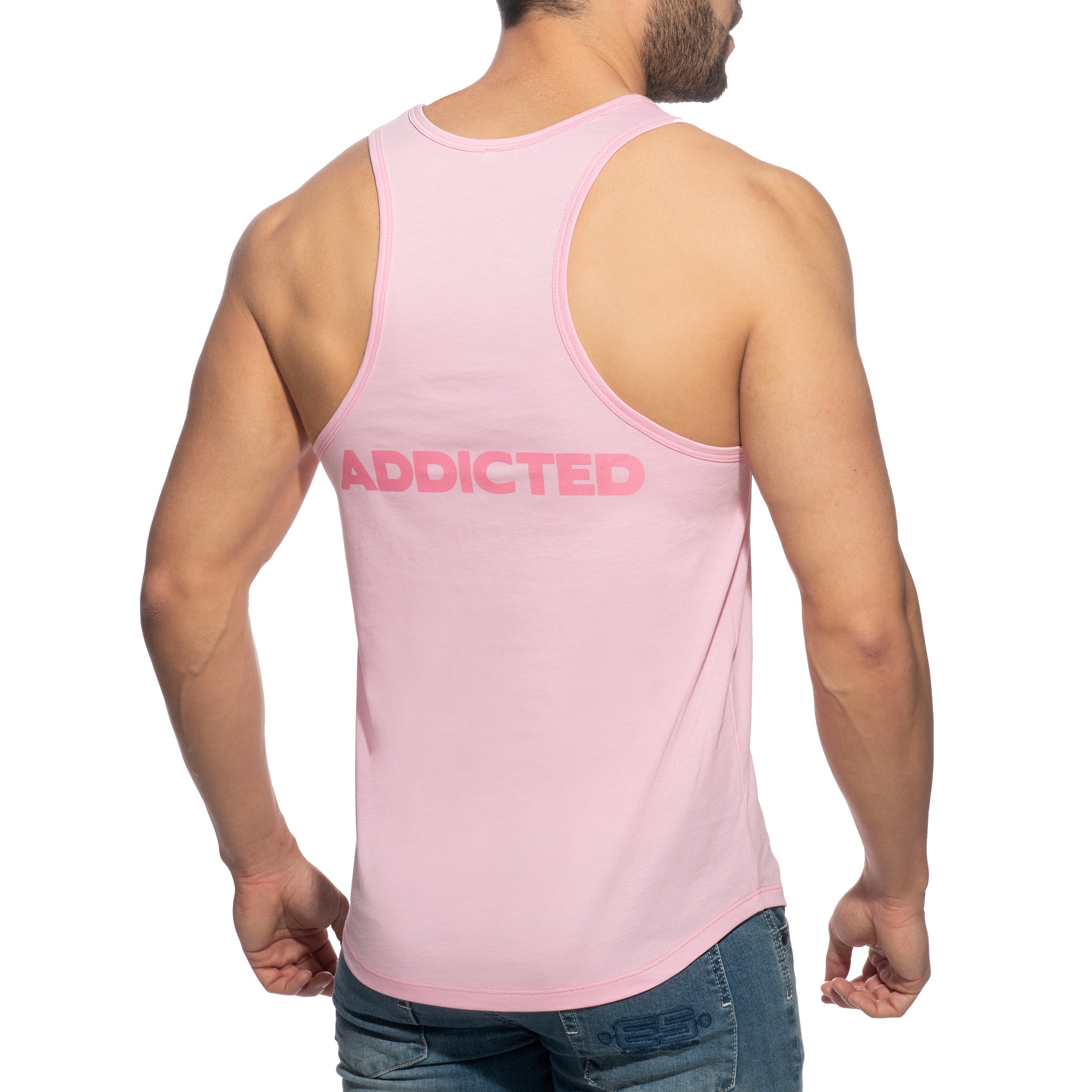 Addicted U-Neck Cotton Tank Top Pink AD997