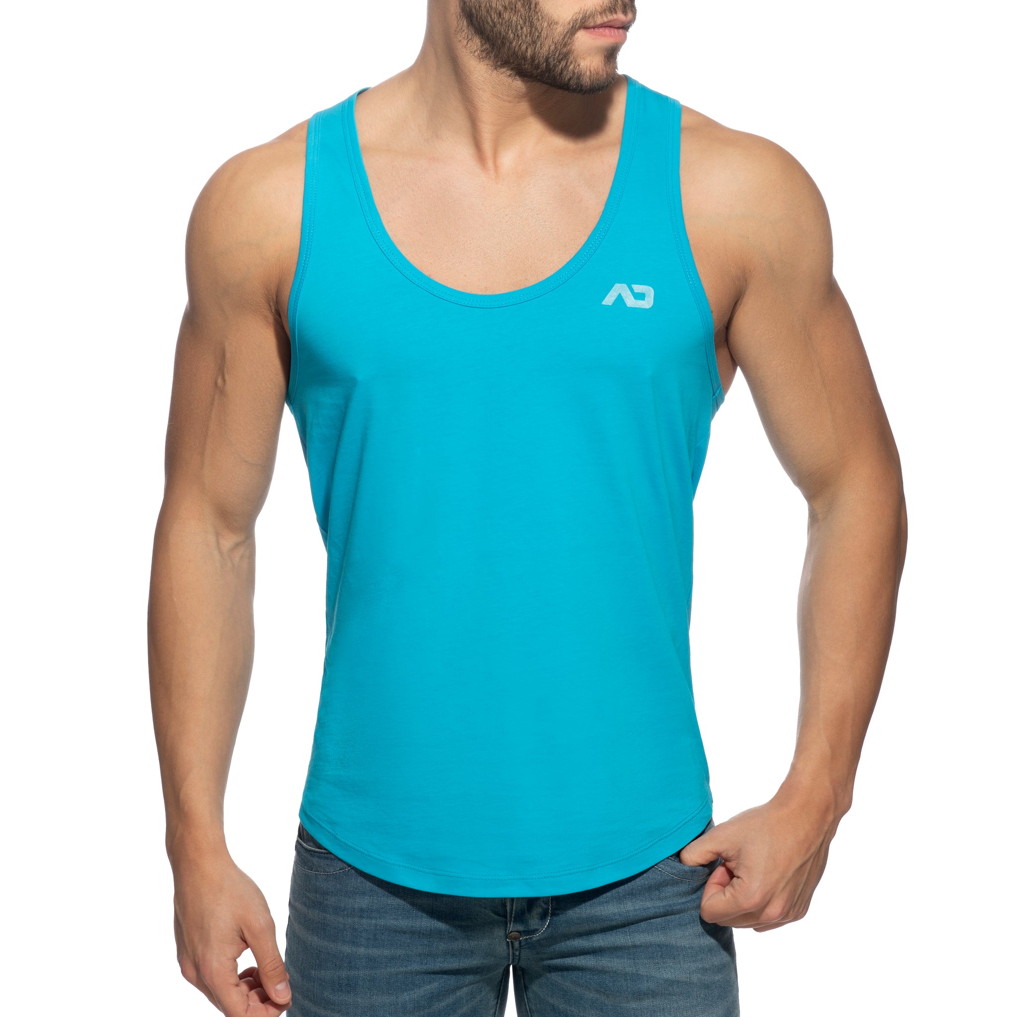 Addicted U-Neck Cotton Tank Top Turquoise AD997