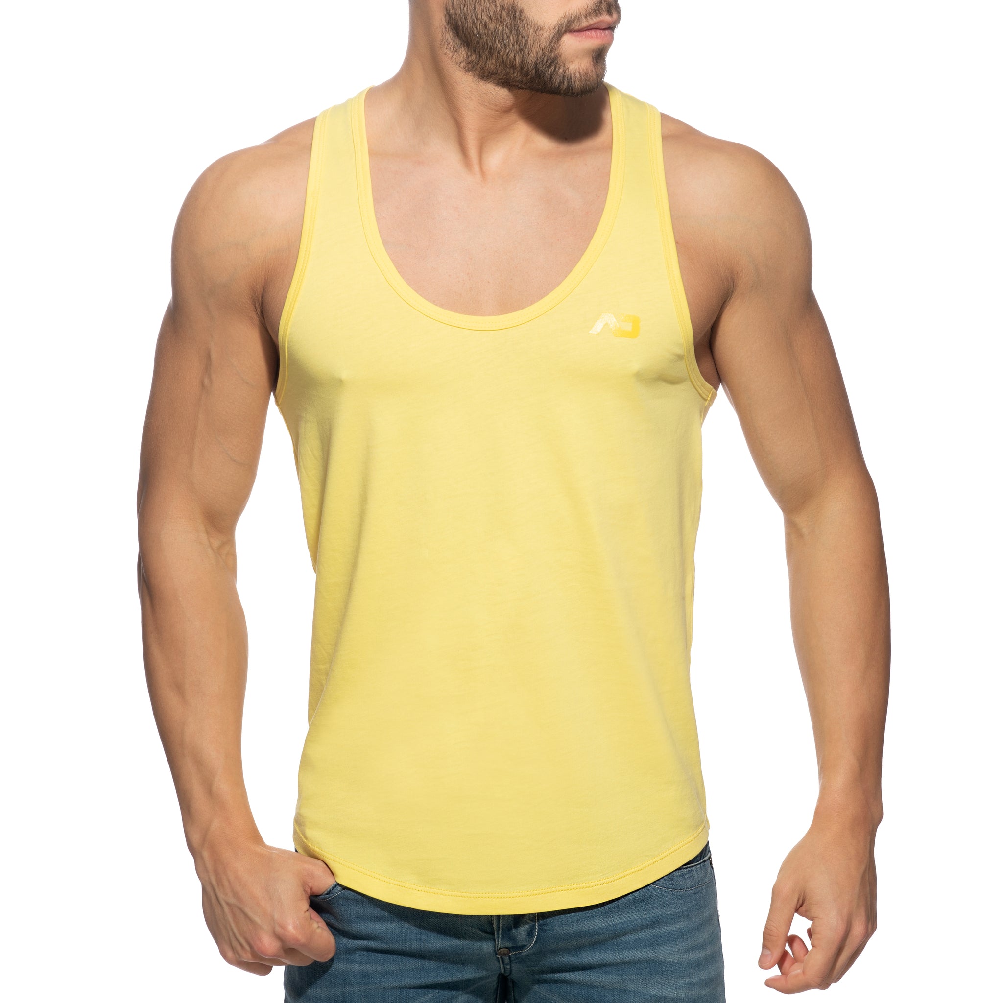 Addicted U-Neck Cotton Tank Top Yellow AD997