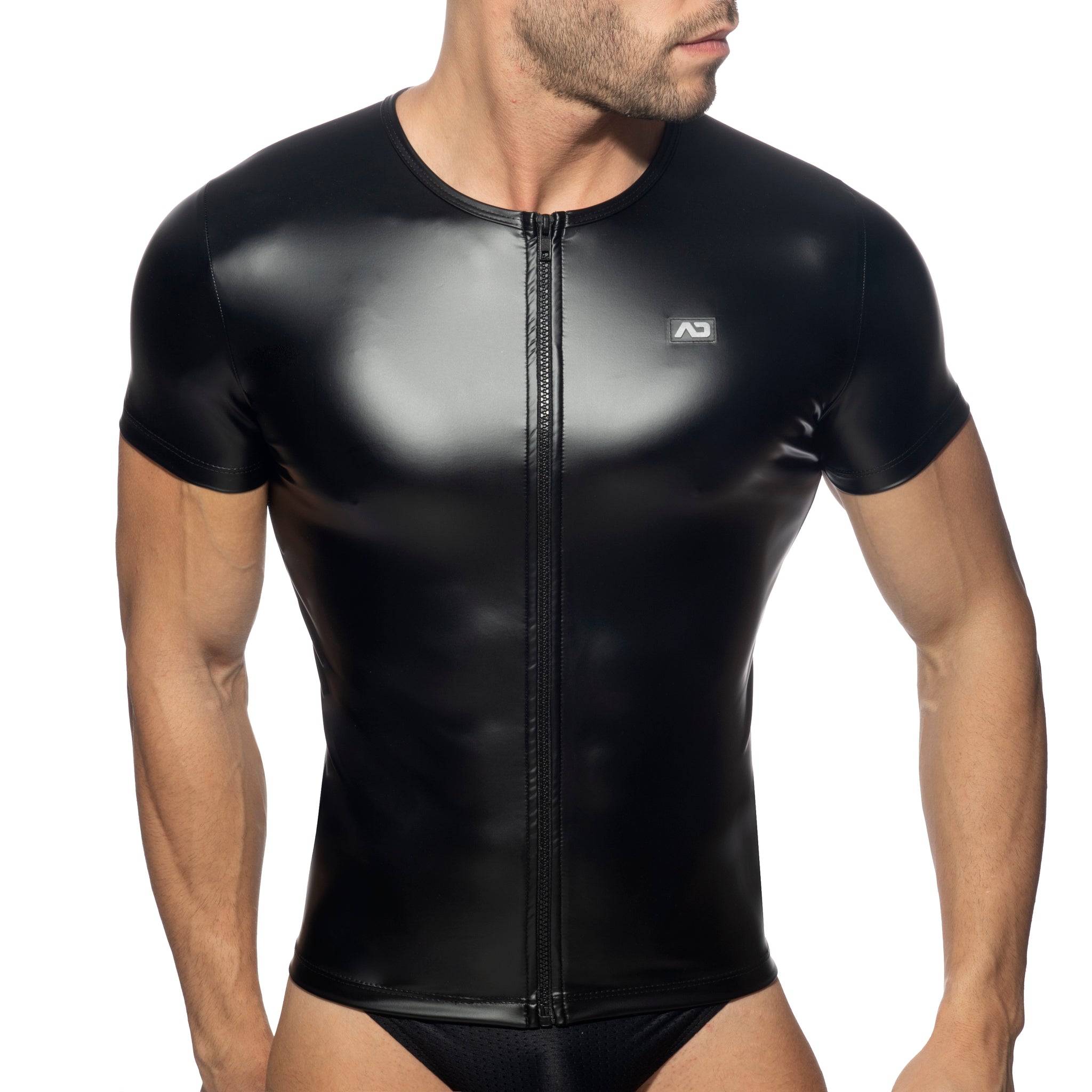 Addicted Zip Short Sleeves Fetish Shirt Black AD1035