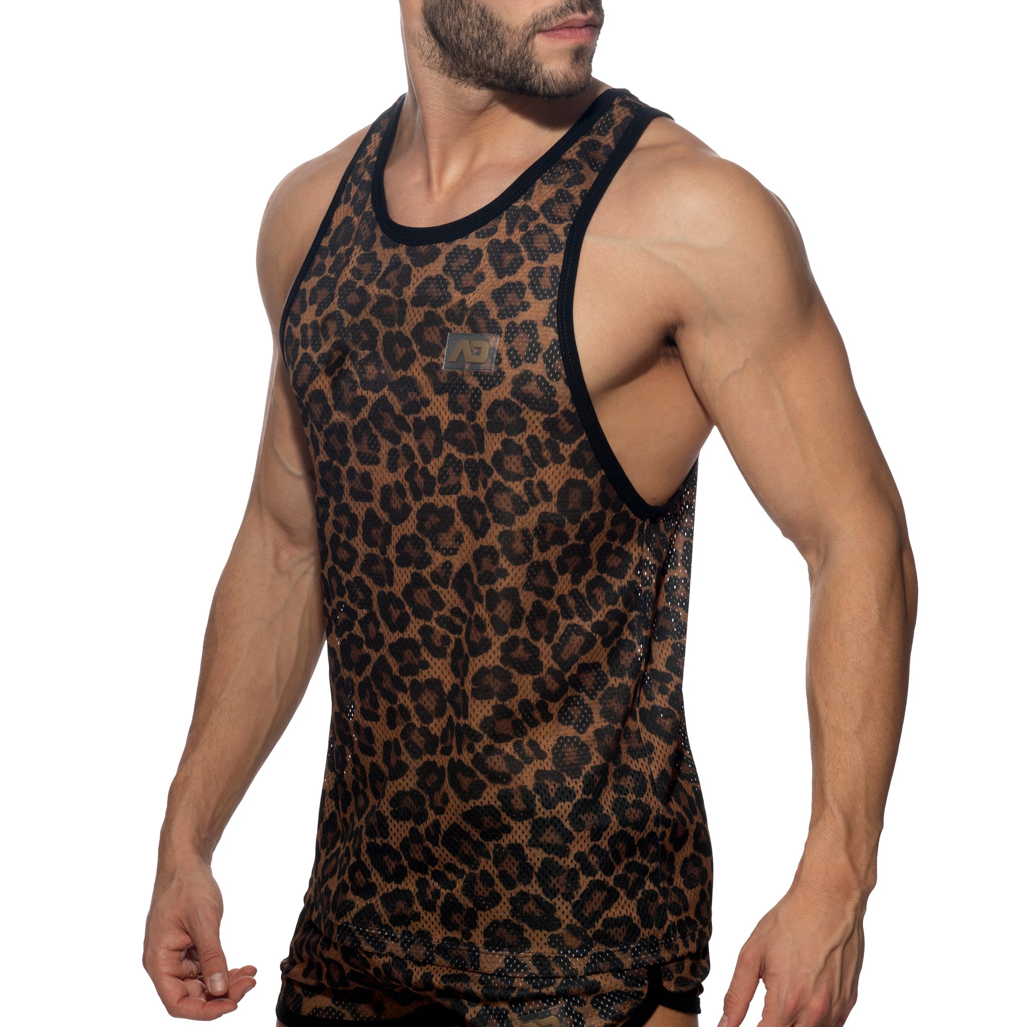 Addicted Leopard Mesh Tank Top Brown AD1139