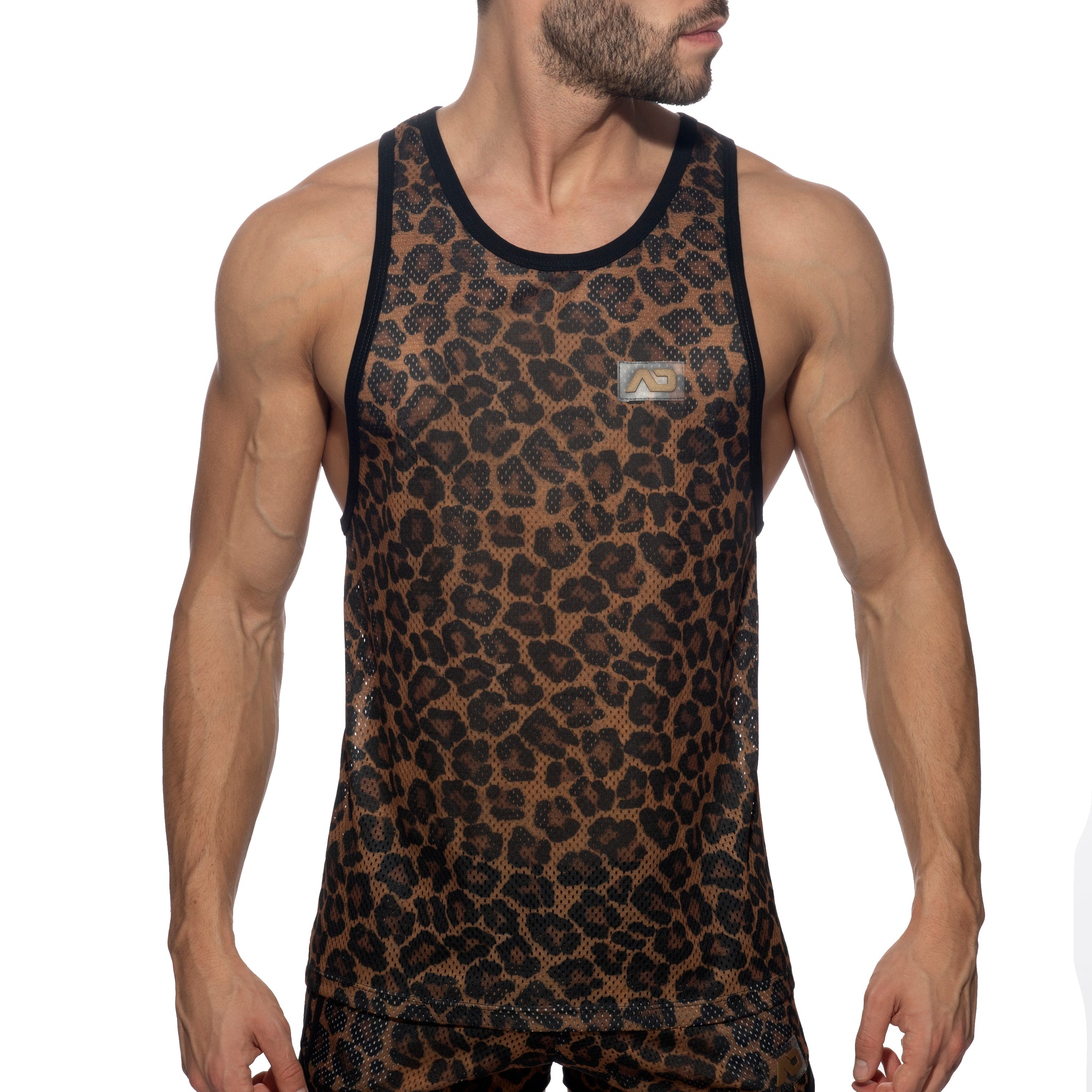 Addicted Leopard Mesh Tank Top Brown AD1139