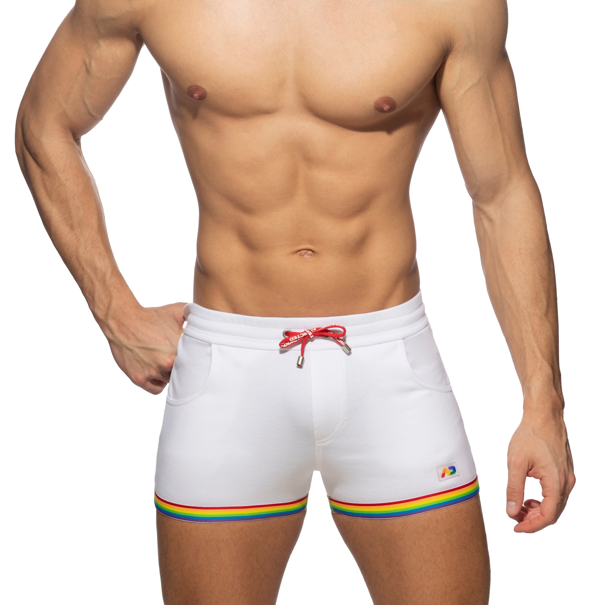 Addicted Rainbow Tape Cotton Shorts White AD1147