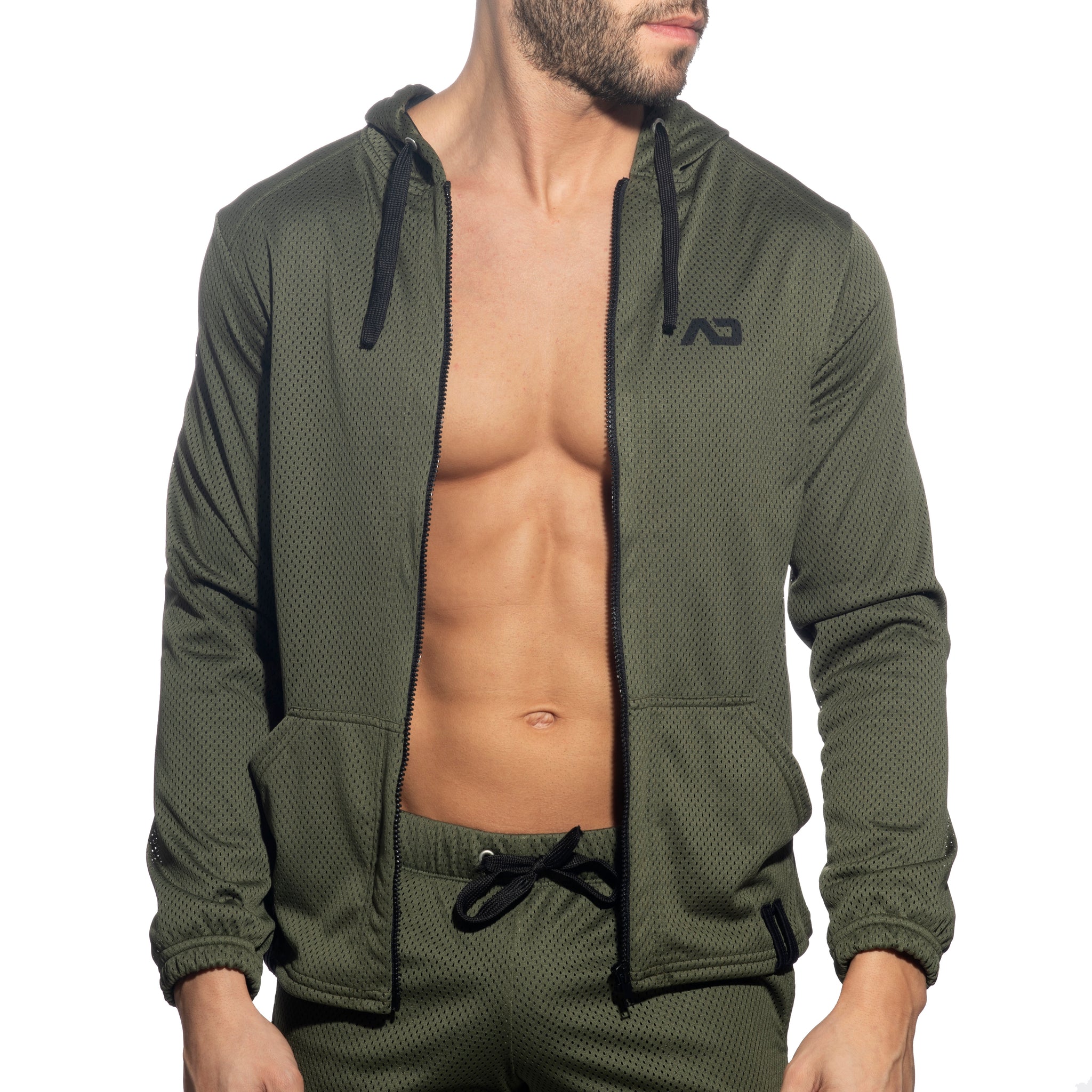 Addicted Long Sleeves Loop-Mesh Hoody Khaki AD1214