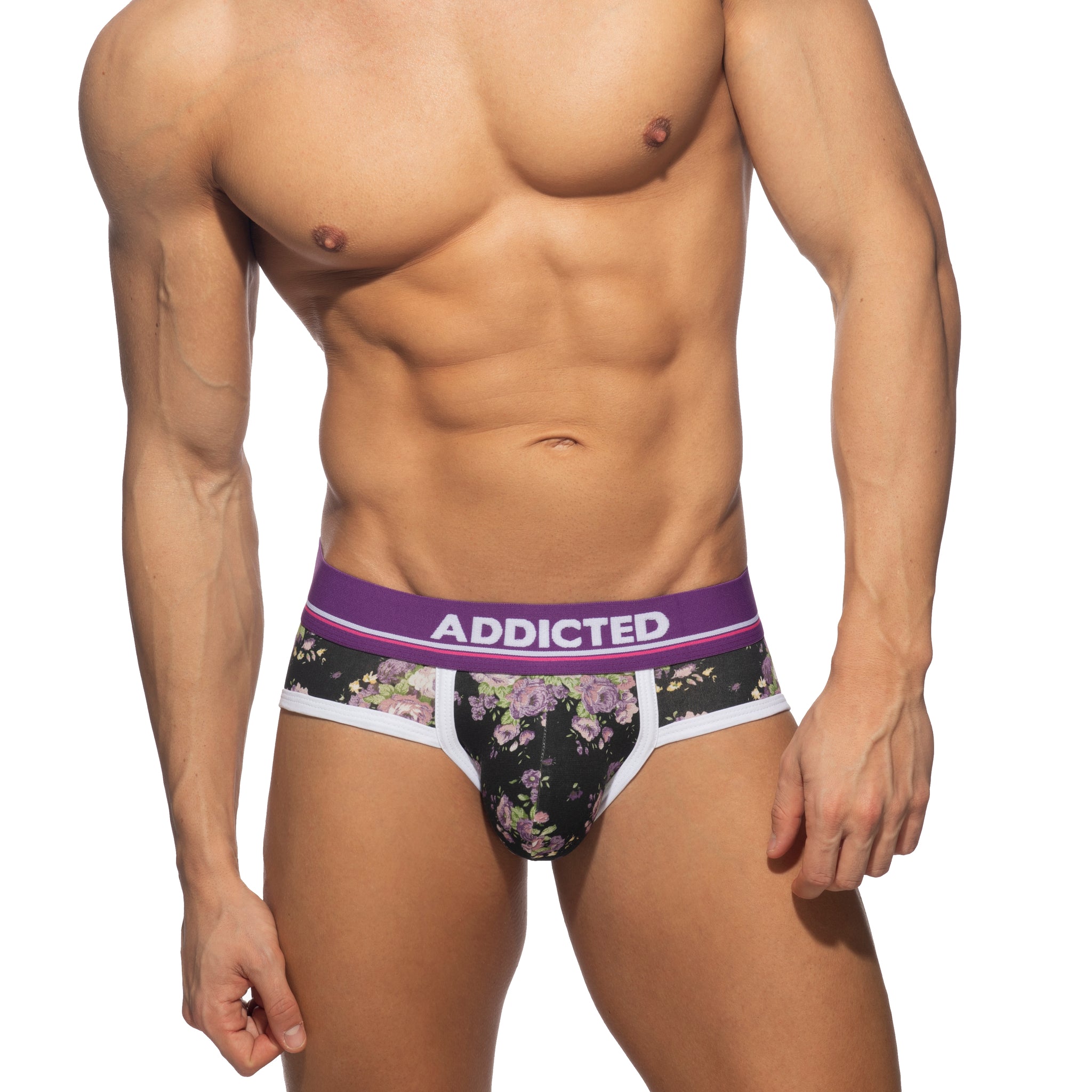 Addicted Violet Flowers Brief Black AD1223