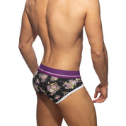 Addicted Violet Flowers Brief Black AD1223