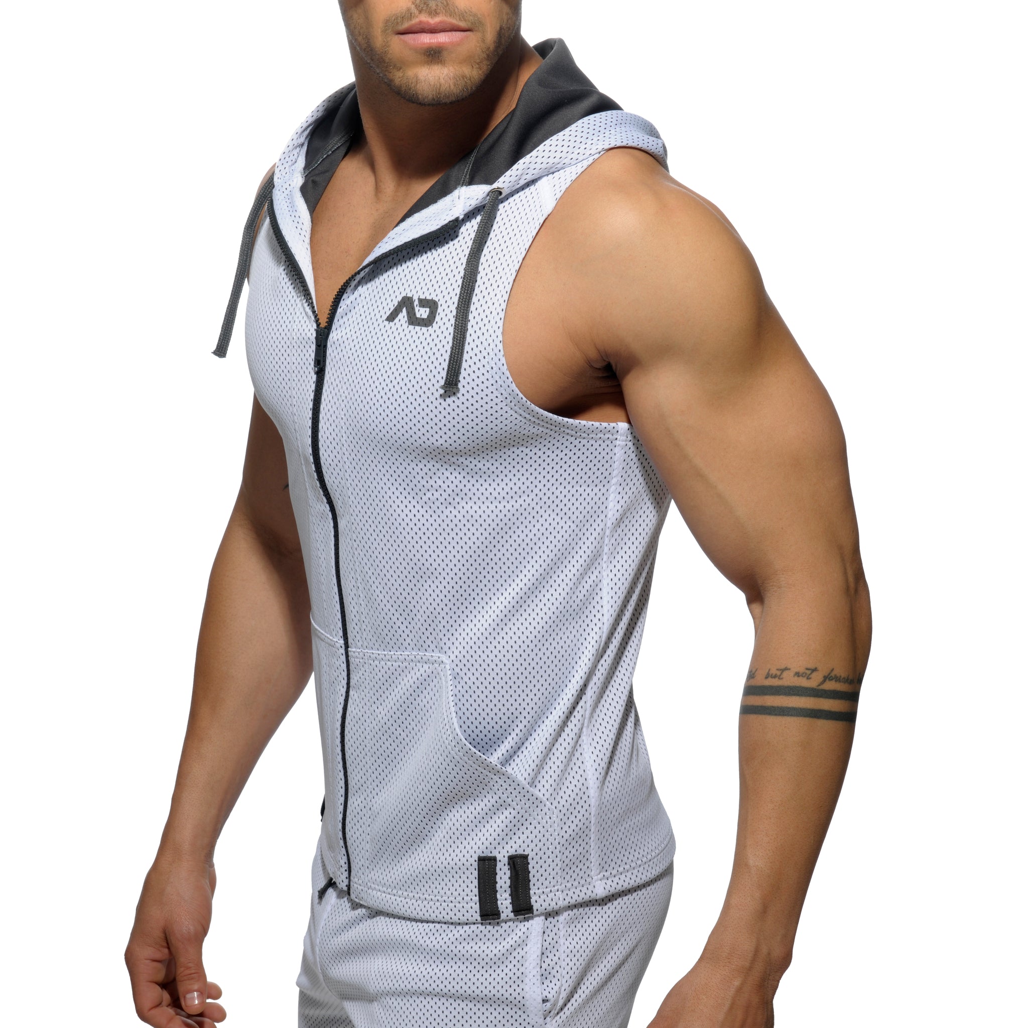 Addicted Sleeveless Loop-Mesh Hoody White AD355