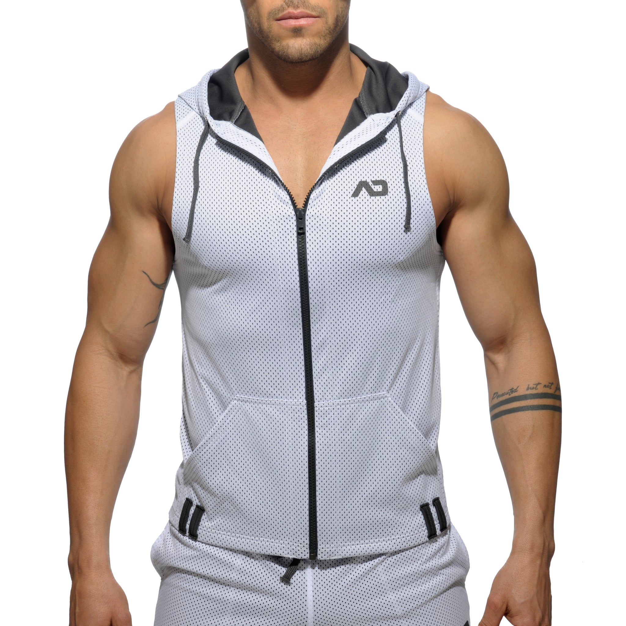 Addicted Sleeveless Loop-Mesh Hoody White AD355