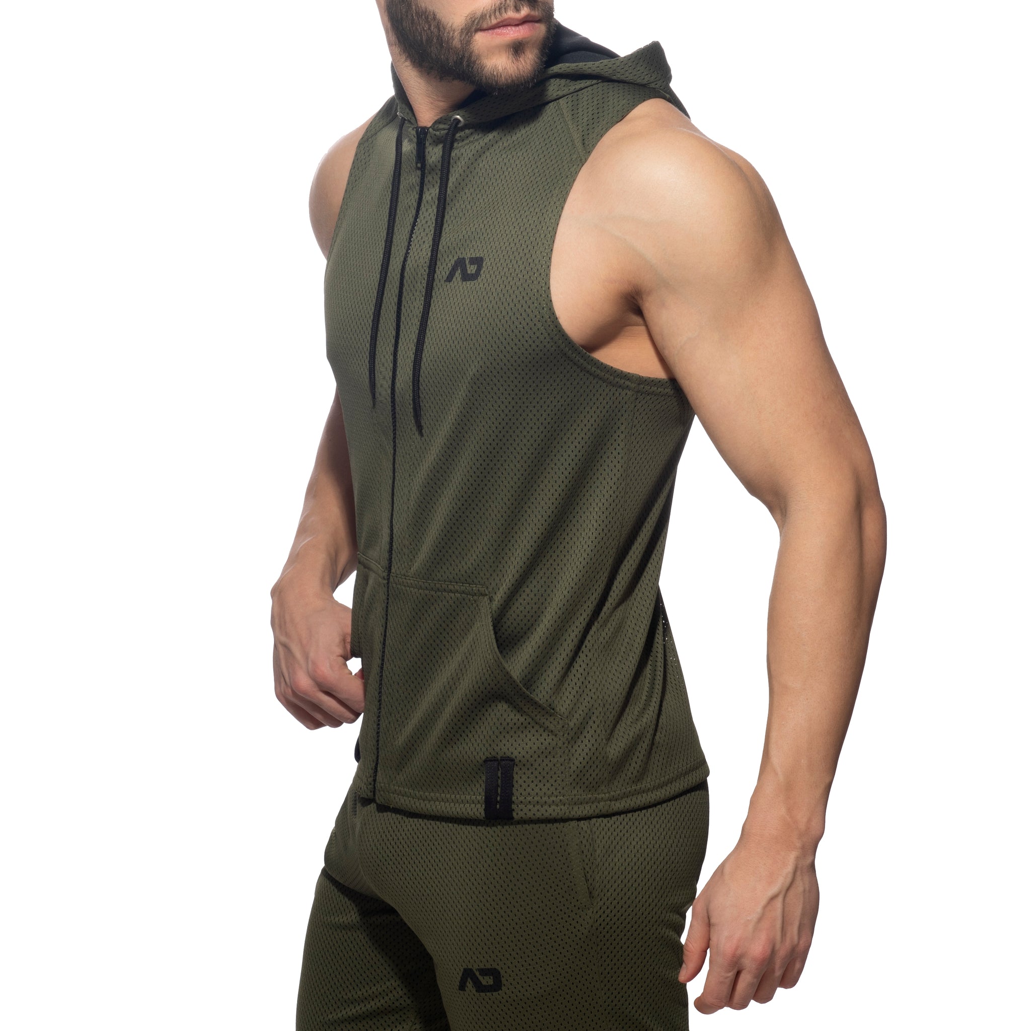 Addicted Sleeveless Loop-Mesh Hoody Khaki AD355